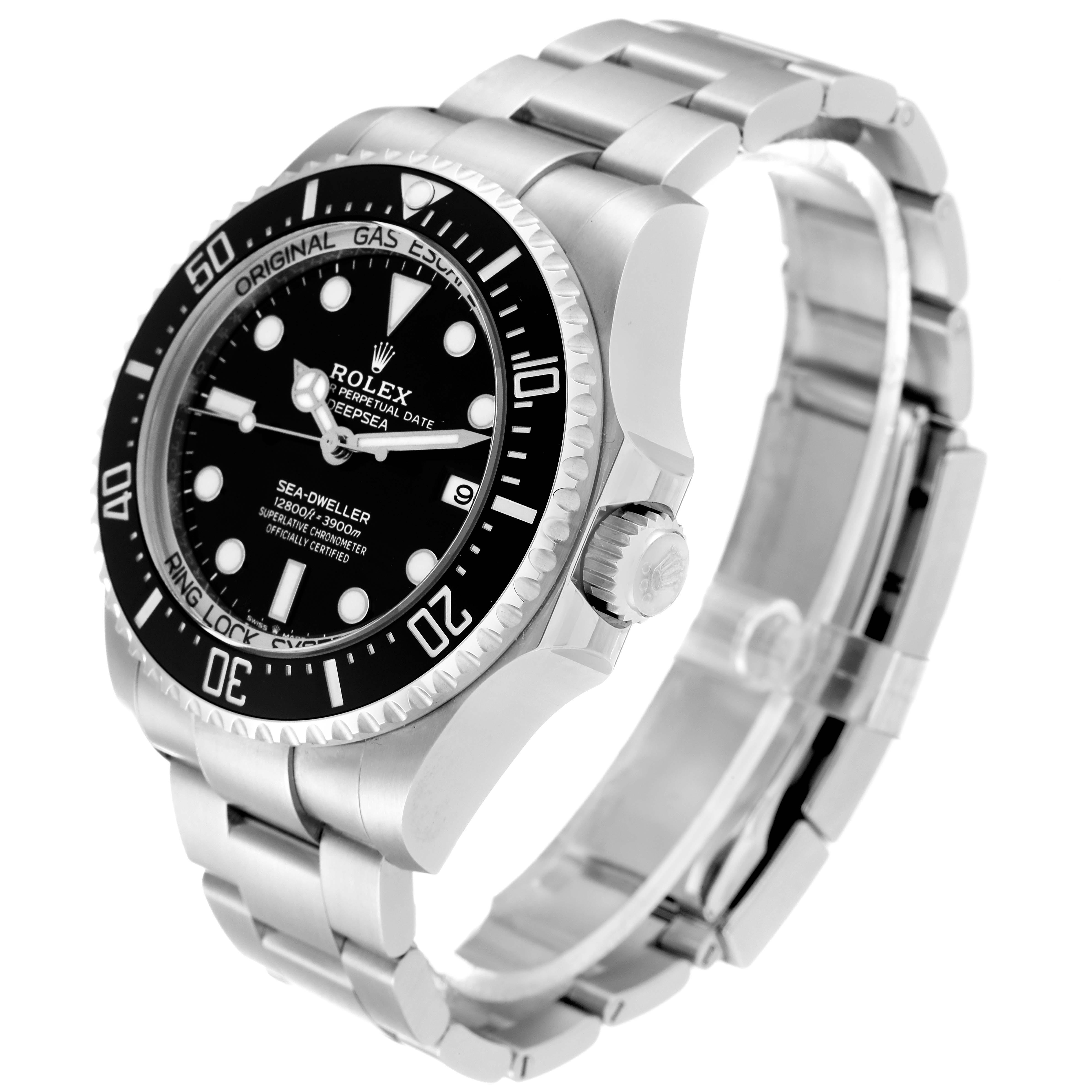 The Rolex Sea-Dweller 136660 Men
s Stainless Steel Black Dial 136660 Men
s Stainless Steel Black Dial watch is shown at an angle displaying the face, bezel, crown, and bracelet.