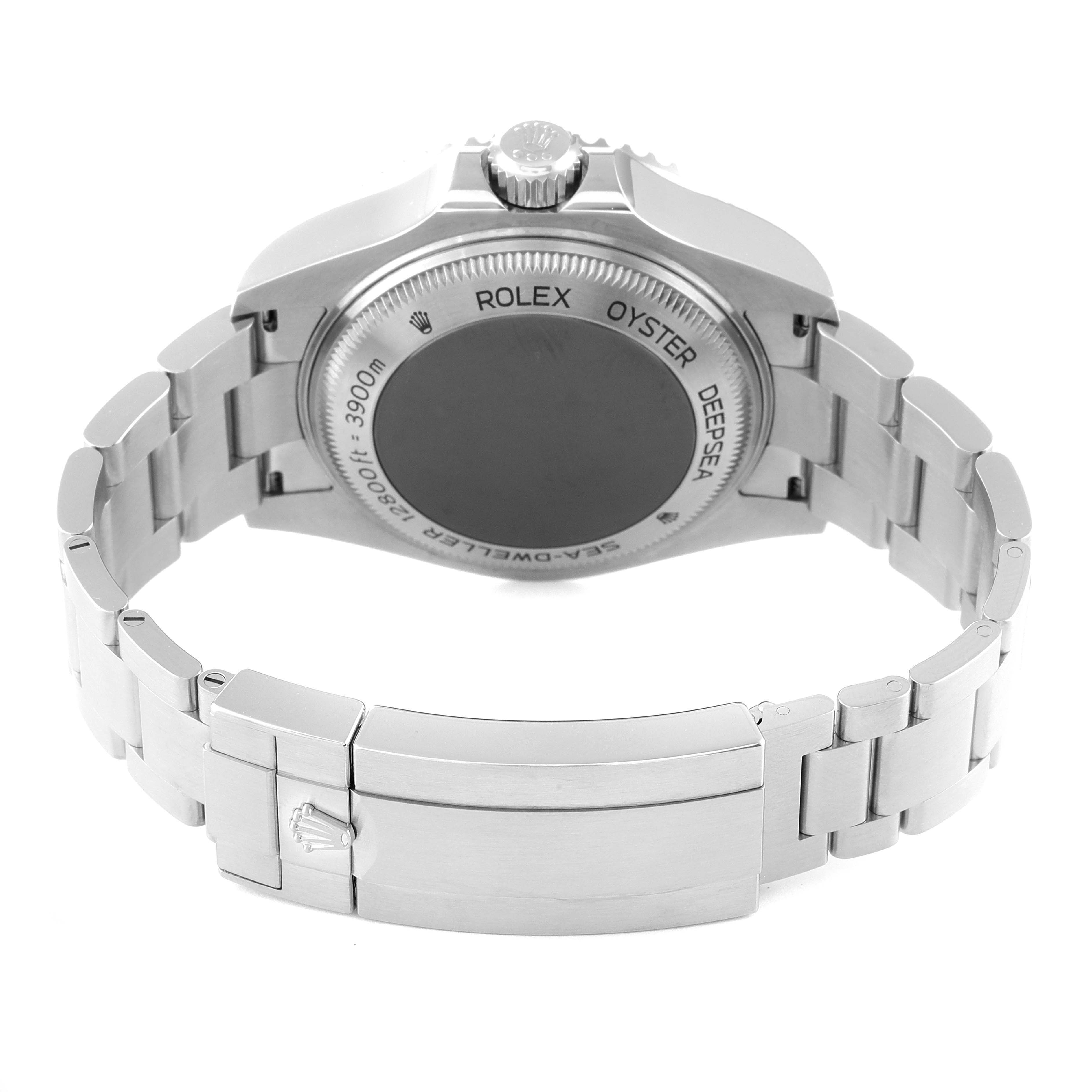 The image shows the back and bracelet of a Rolex Sea-Dweller 126660 Men
s Stainless Steel Blue Dial 126660 Men
s Stainless Steel Blue Dial watch, emphasizing the clasp and case back.