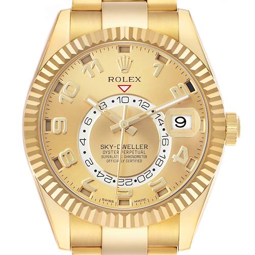 Photo of Rolex Sky-Dweller Yellow Gold Champagne Dial Mens Watch 326938 Box Card