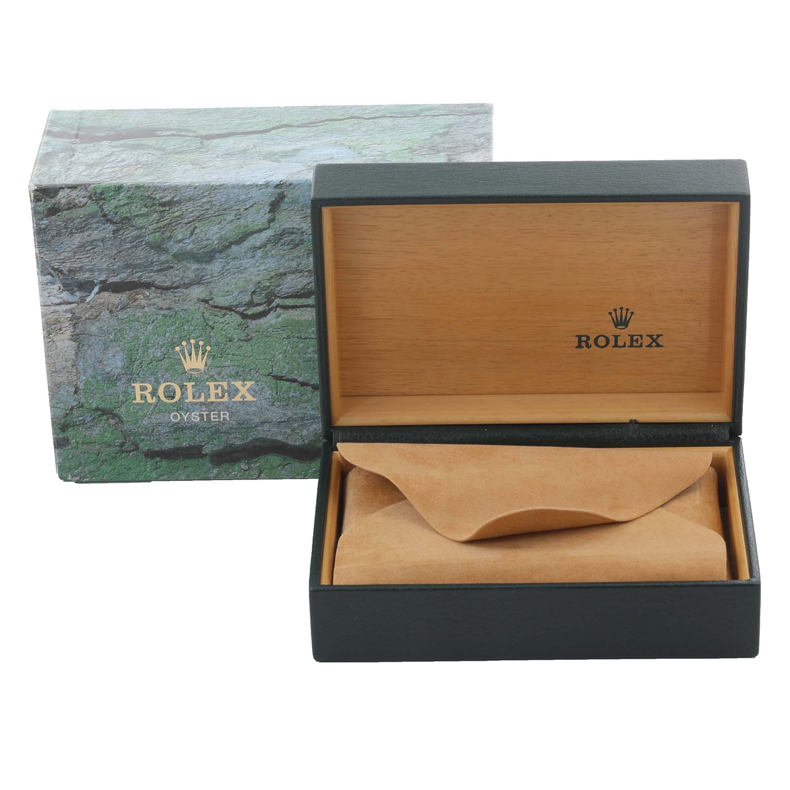 The image shows a Rolex Yacht-Master 169623 Women
s Steel and Gold (two tone) White Dial 169623 Women
s Steel and Gold (two tone) White Dial watch box and outer packaging, with the box lid open and the watch pillow inside.