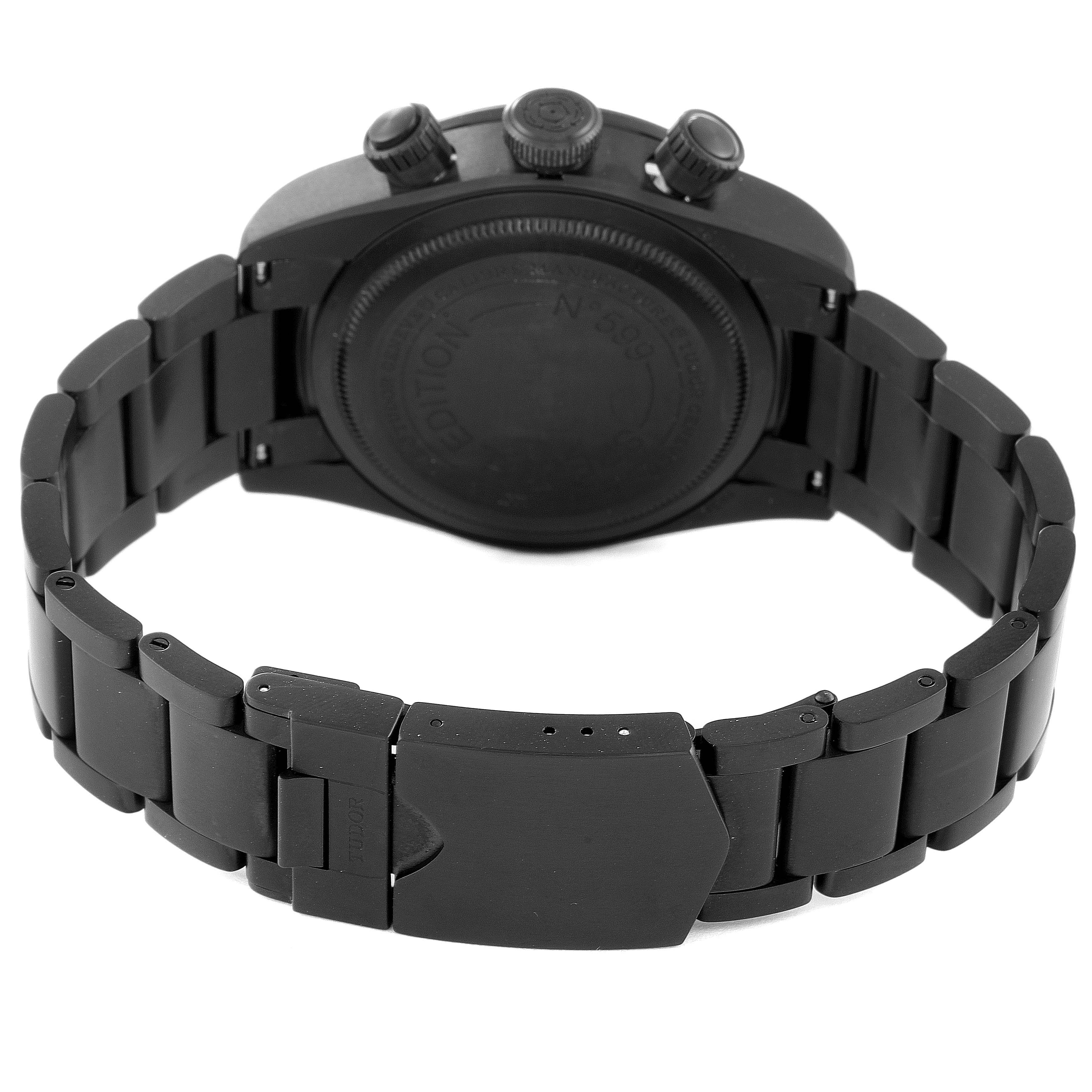 The image shows the back and bracelet of a Tudor Heritage Black Bay 79360DK Men's Stainless Steel Black Dial 79360DK Men's Stainless Steel Black Dial watch, focusing on the closed clasp and case back.