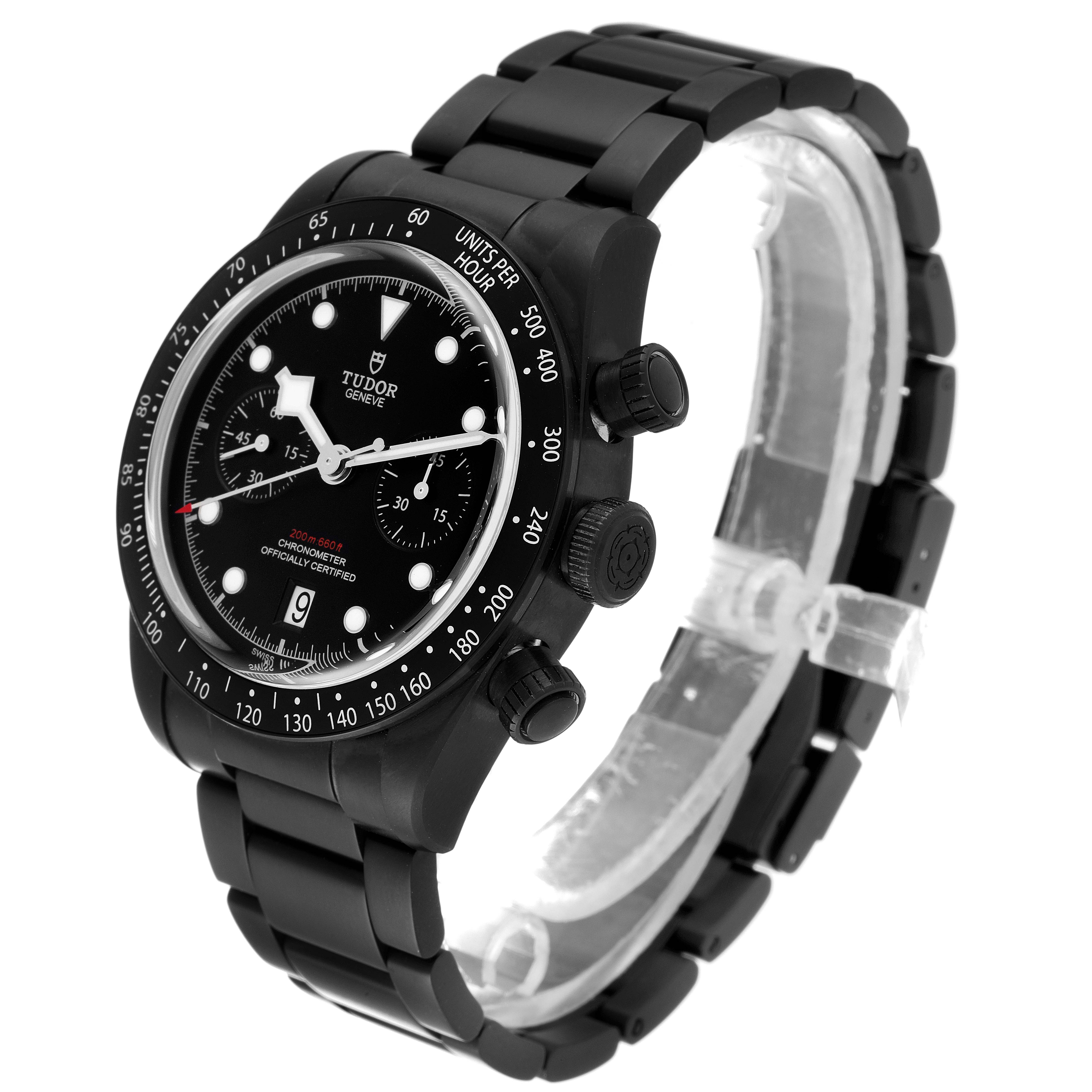 The image shows a Tudor Heritage Black Bay 79360DK Men's Stainless Steel Black Dial 79360DK Men's Stainless Steel Black Dial watch at a three-quarter angle, highlighting the face, bezel, and bracelet.