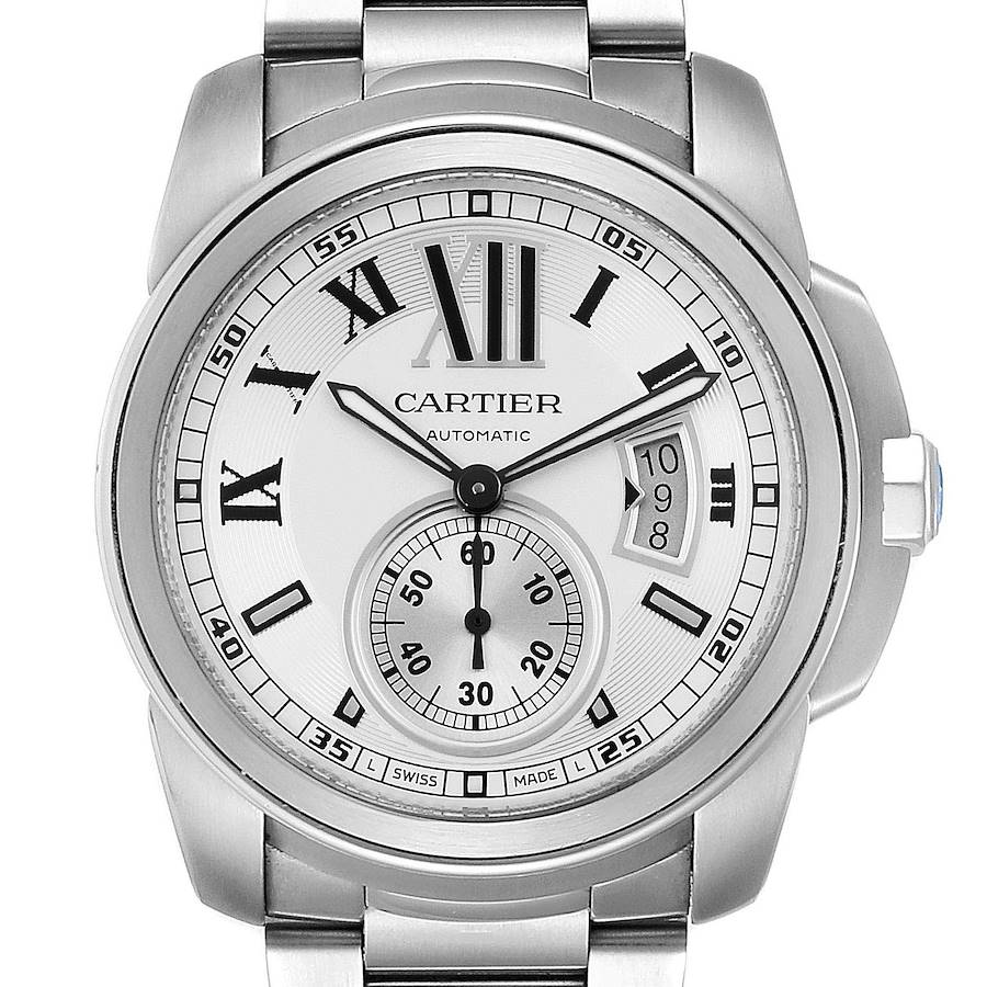 Calibre De Cartier Silver Dial Steel Automatic Mens Watch W7100015 SwissWatchExpo