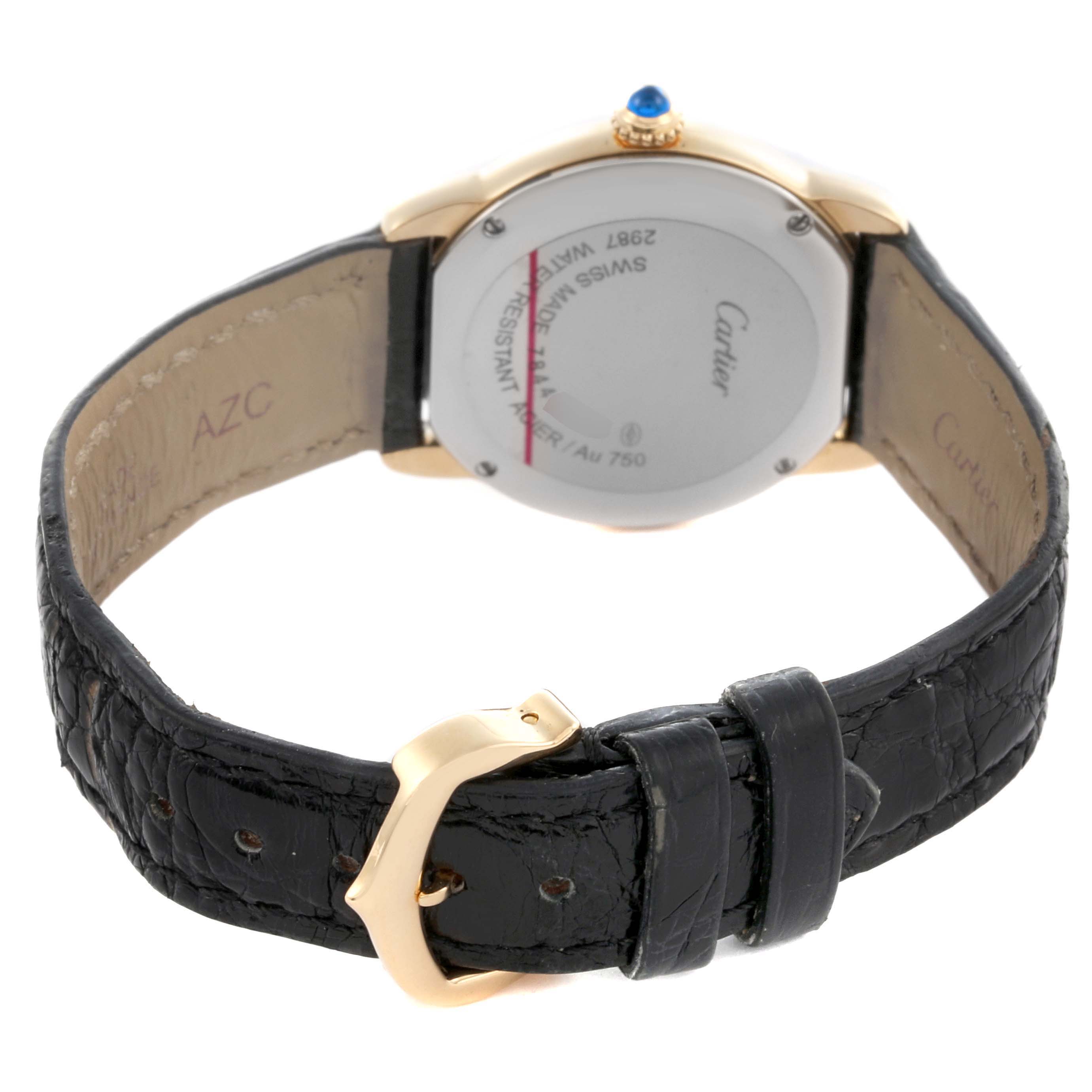 The image shows the back of a Cartier Ronde W6700355 Women's Steel and Gold (two tone) Silver Dial W6700355 Women's Steel and Gold (two tone) Silver Dial watch with a view of the strap and buckle.