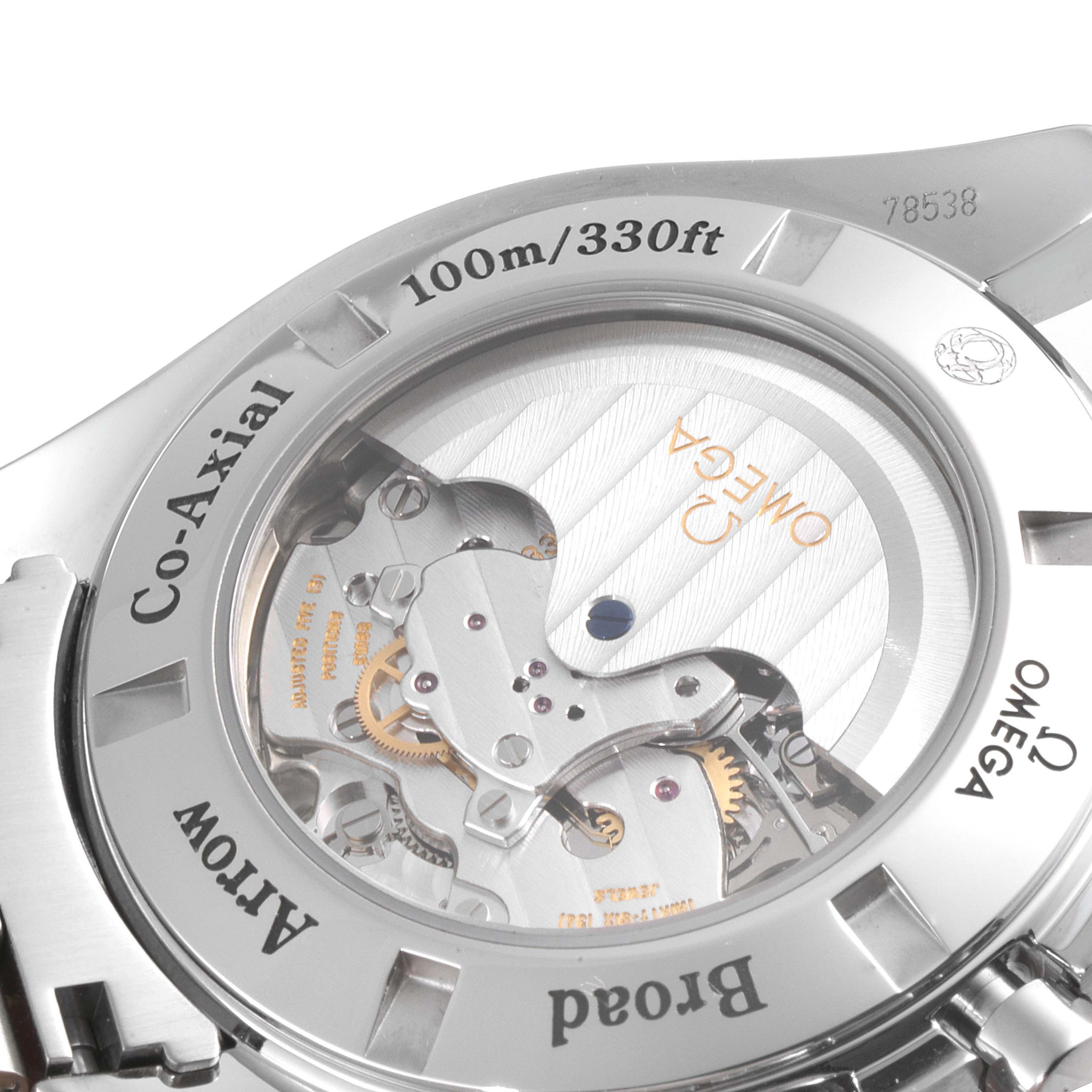 The image shows the back of the Omega Speedmaster 321.10.44.50.02.001 Men
s Stainless Steel Silver Dial 321.10.44.50.02.001 Men
s Stainless Steel Silver Dial, highlighting its Co-Axial mechanical movement and transparent case back.