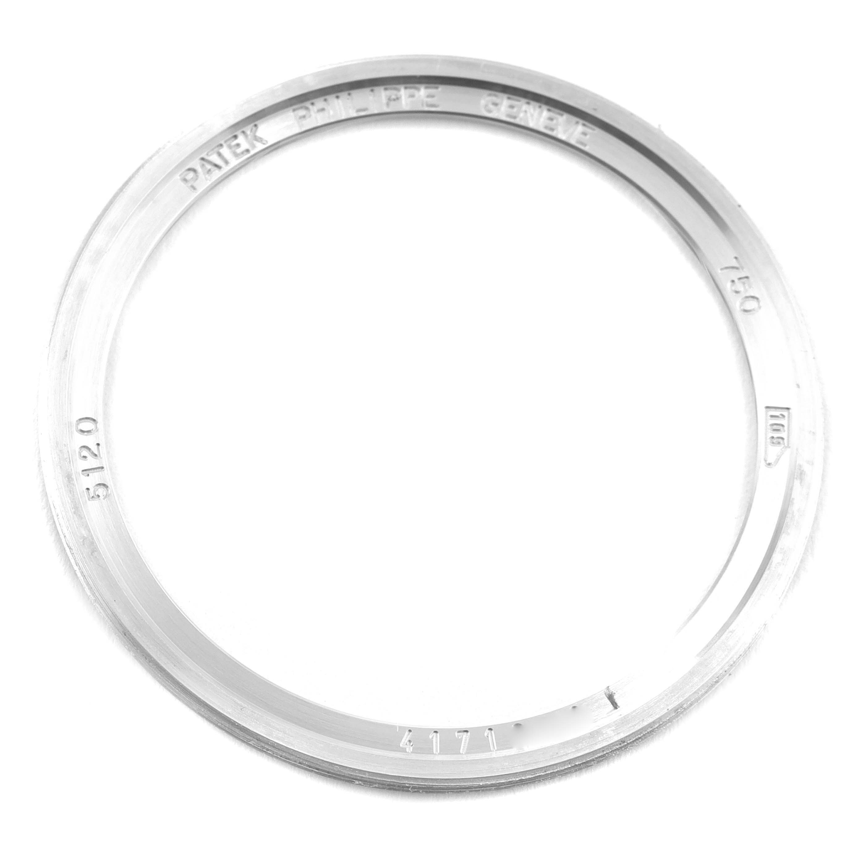 The image shows a top-down view of a bezel ring for a Calatrava model by Patek Philippe.