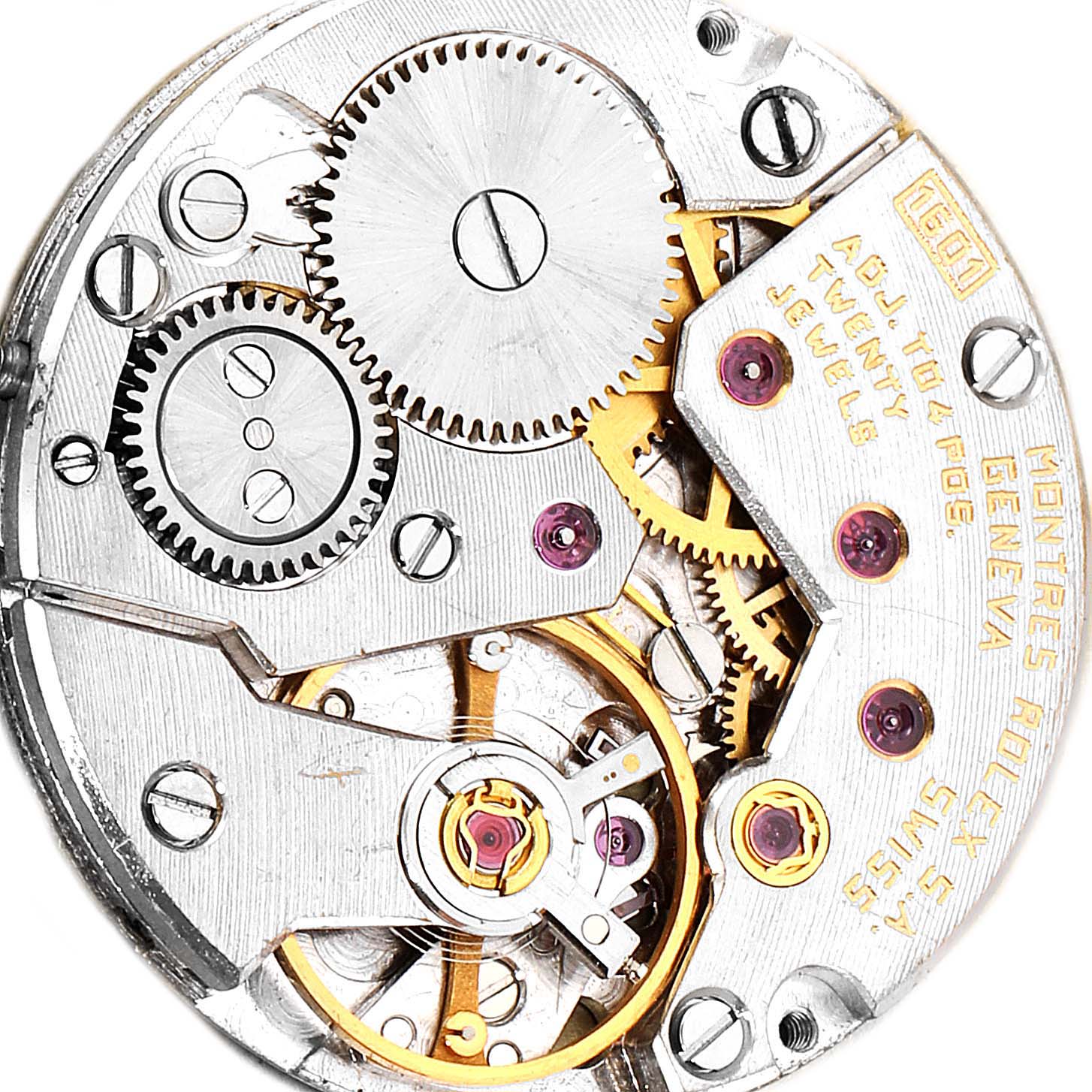 The image shows the internal movement mechanism of a Rolex Cellini 4135 Men's Yellow Gold Champagne Dial 4135 Men's Yellow Gold Champagne Dial watch, viewed from a top-down angle.