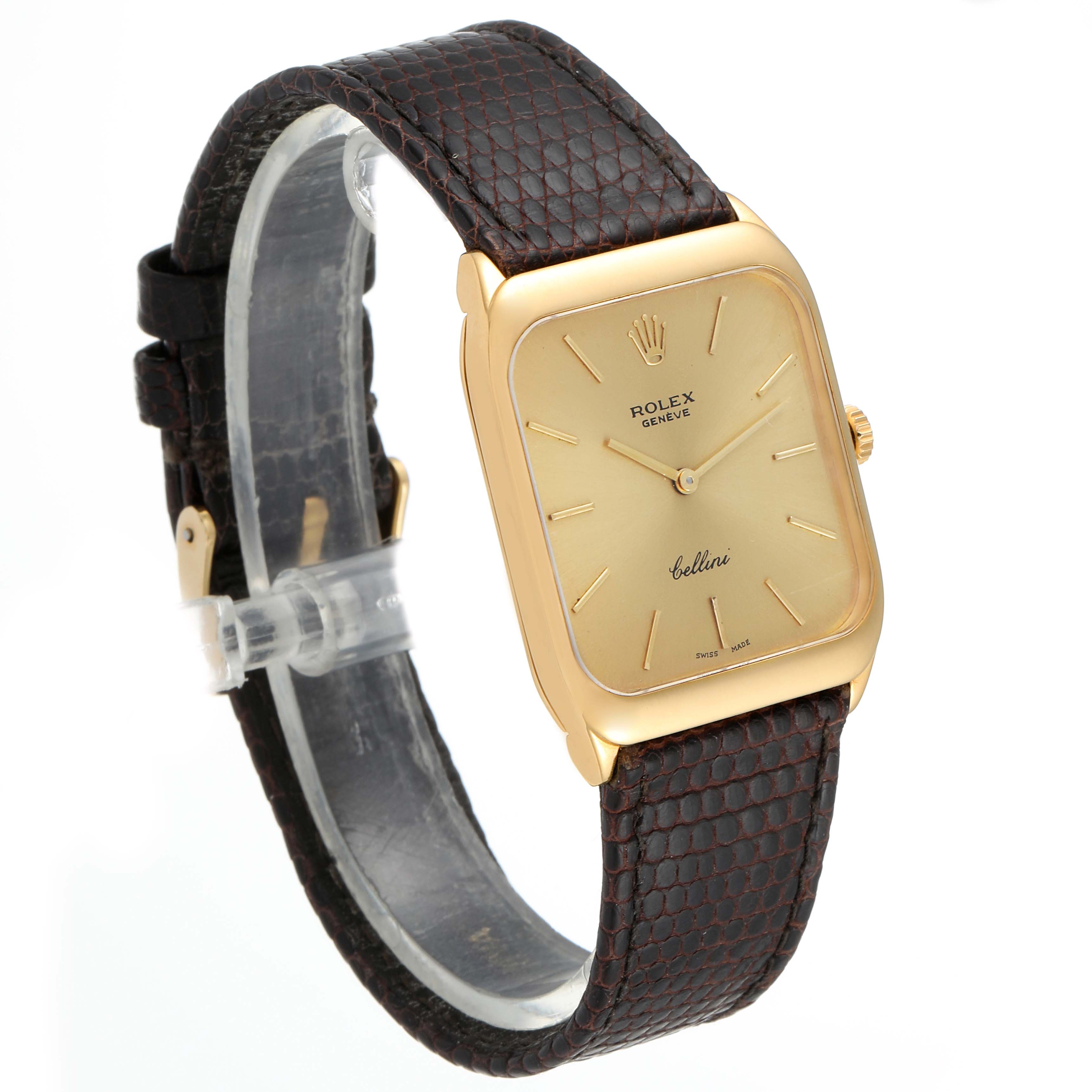 Rolex Cellini 18k Yellow Gold Brown Strap Mens Vintage Watch 4027 ...