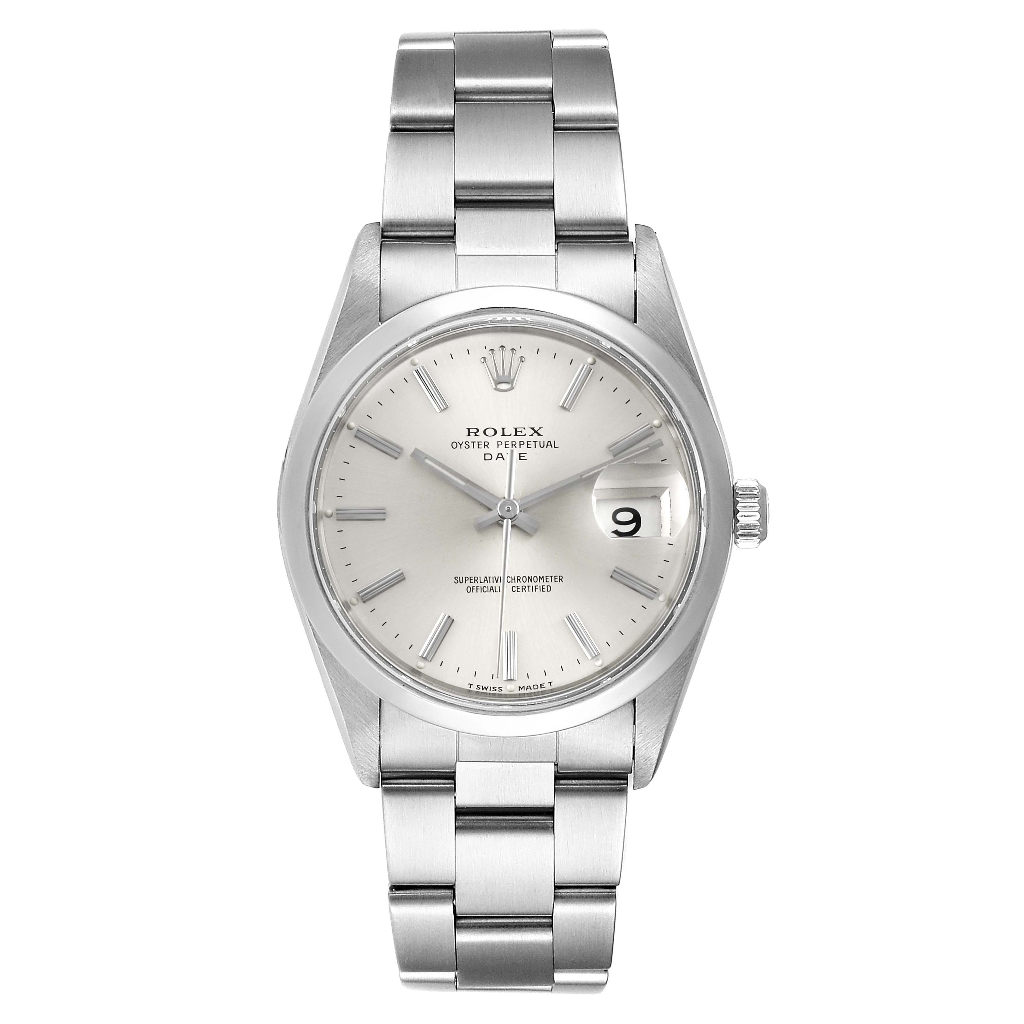 The image shows a Rolex Date 15200 Men's Stainless Steel Silver Dial 15200 Men's Stainless Steel Silver Dial model watch from the front, featuring the dial, case, bracelet, and date window.