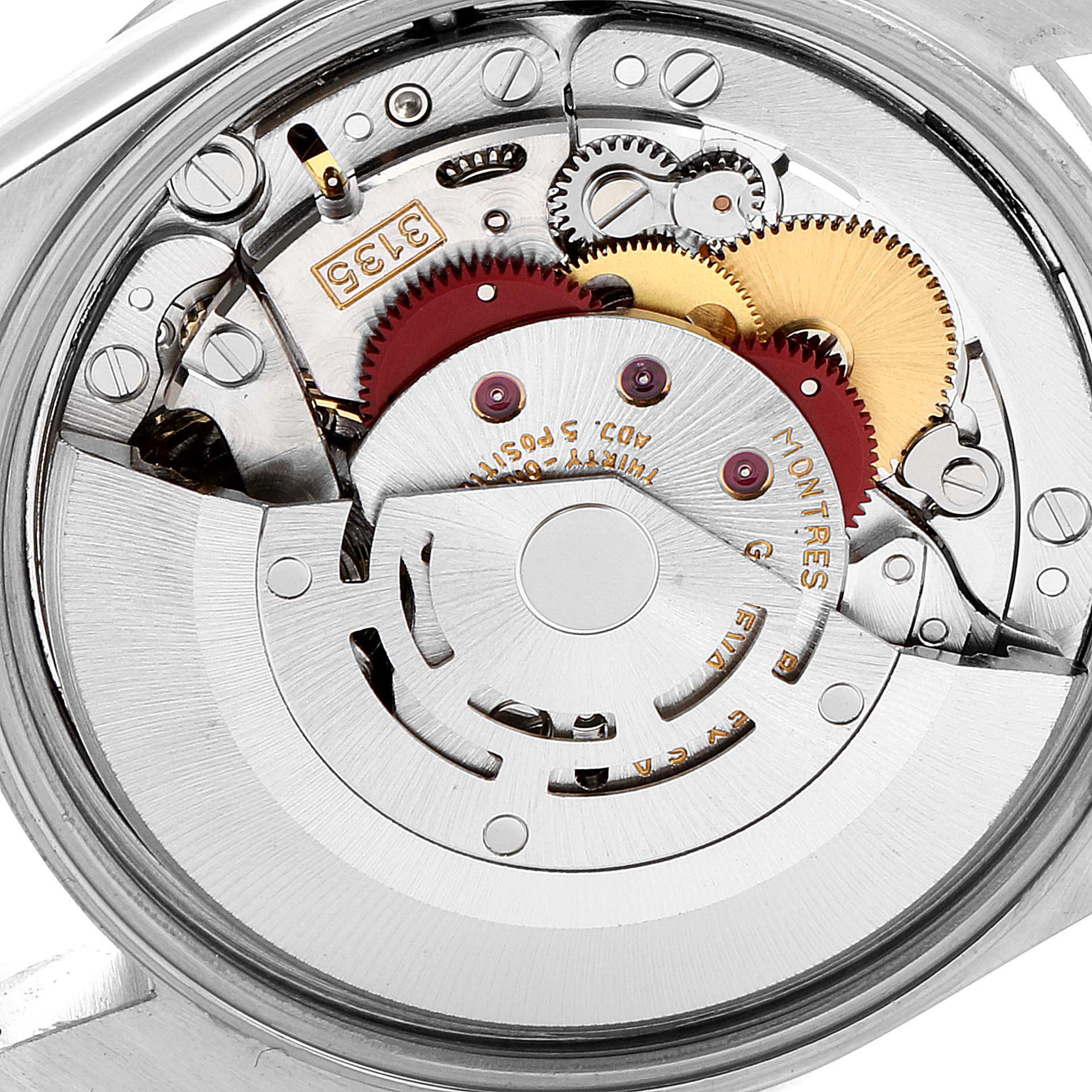 This image shows a close-up of the movement mechanism of a Rolex Date 15200 Men's Stainless Steel Silver Dial 15200 Men's Stainless Steel Silver Dial model watch.