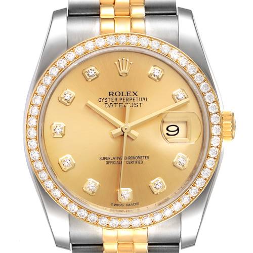 Photo of Rolex Datejust 36 Steel Yellow Gold Champagne Dial Diamond Watch 116243
