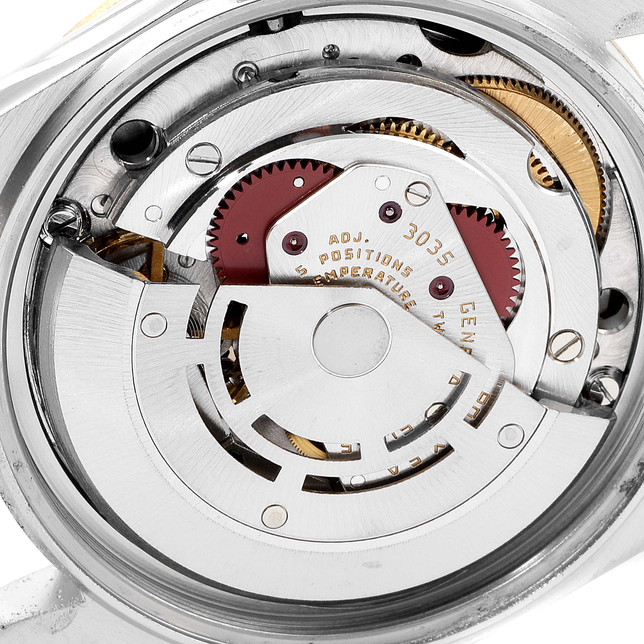 This image shows the internal mechanical movement of a Rolex Datejust 16013 Men
s Steel and Gold (two tone) Champagne Dial 16013 Men
s Steel and Gold (two tone) Champagne Dial watch, viewed from the back.