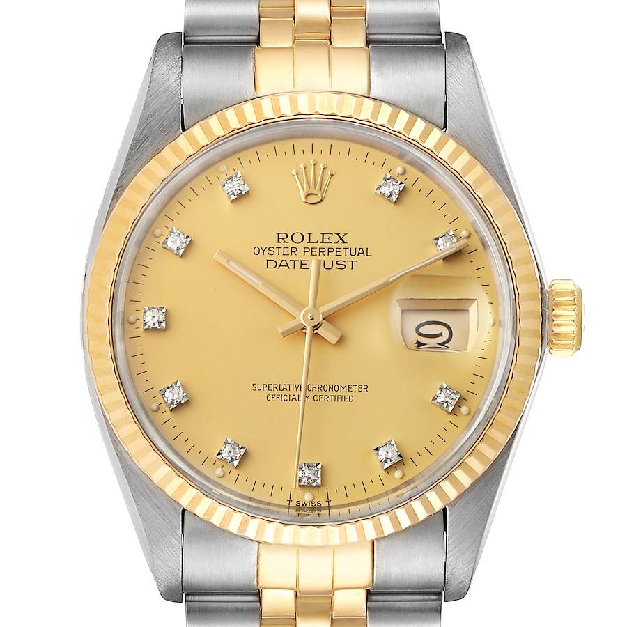 Rolex Datejust 36 Steel Yellow Gold Diamond Vintage Mens Watch 16013 Box SwissWatchExpo
