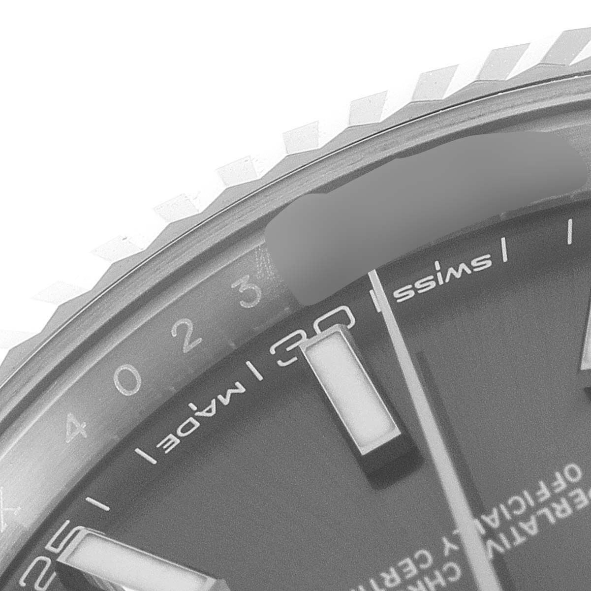 The image shows a close-up of the dial, bezel, and date display of a Rolex Datejust 41 126334 Men's Stainless Steel Grey Dial 126334 Men's Stainless Steel Grey Dial watch.
