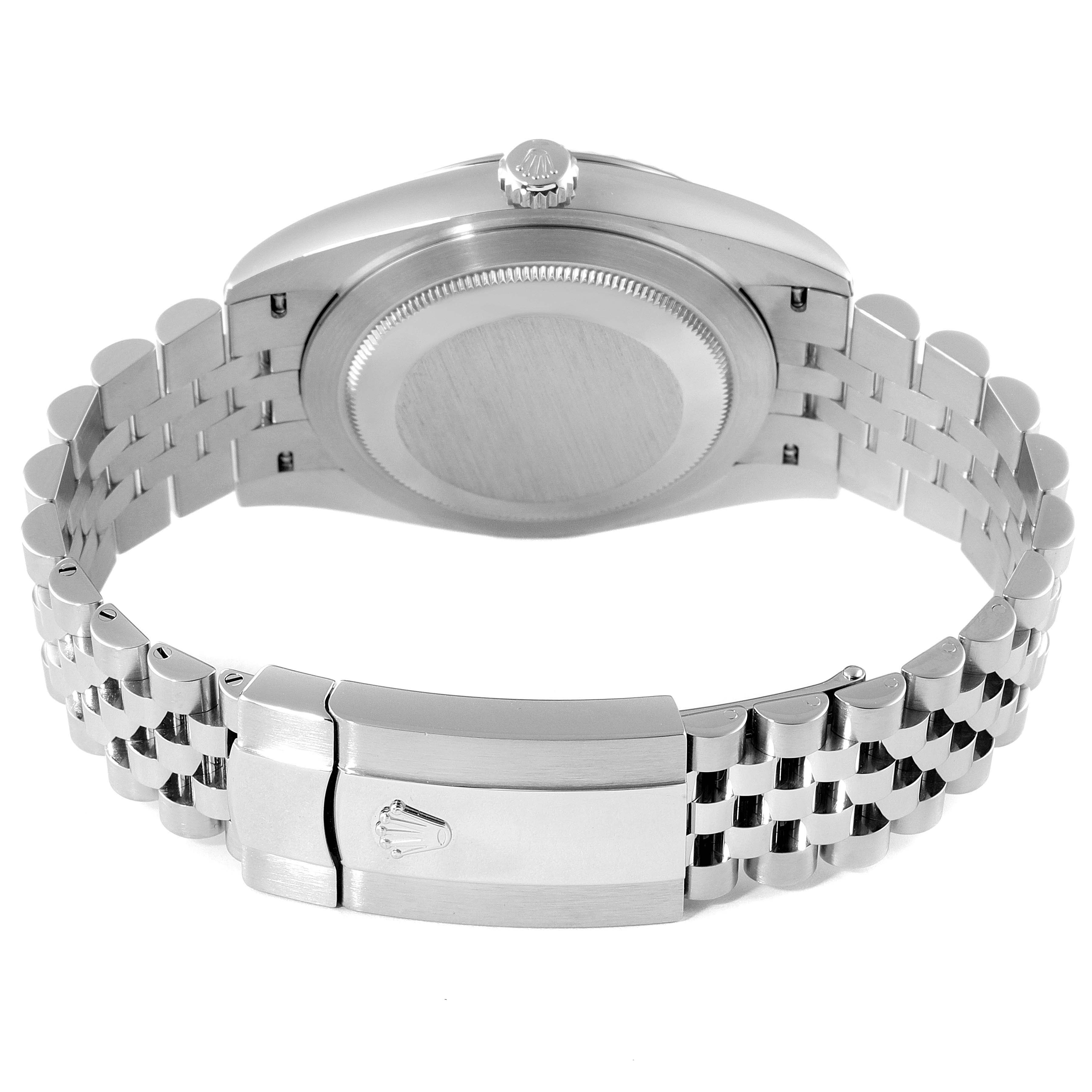 This image shows the back view of the Rolex Datejust 41 126334 Men's Stainless Steel Grey Dial 126334 Men's Stainless Steel Grey Dial watch, highlighting its case back, bracelet, and clasp.