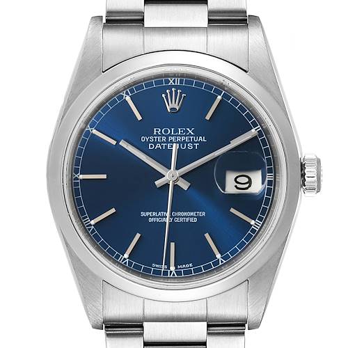 Photo of Rolex Datejust Blue Dial Oyster Bracelet Steel Mens Watch 16200