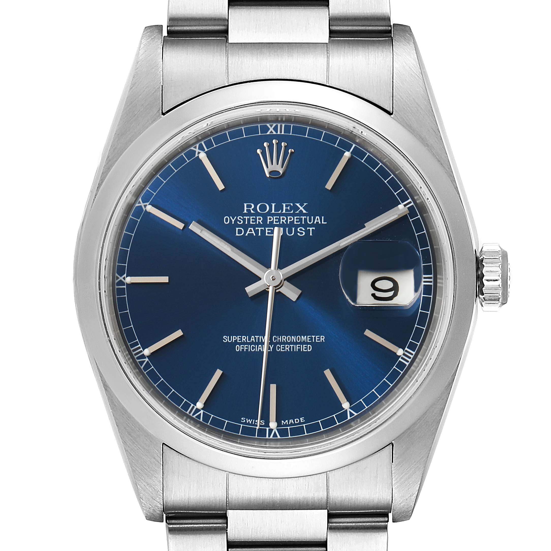 Rolex Datejust Blue Dial Oyster Bracelet Steel Mens Watch 16200 ...