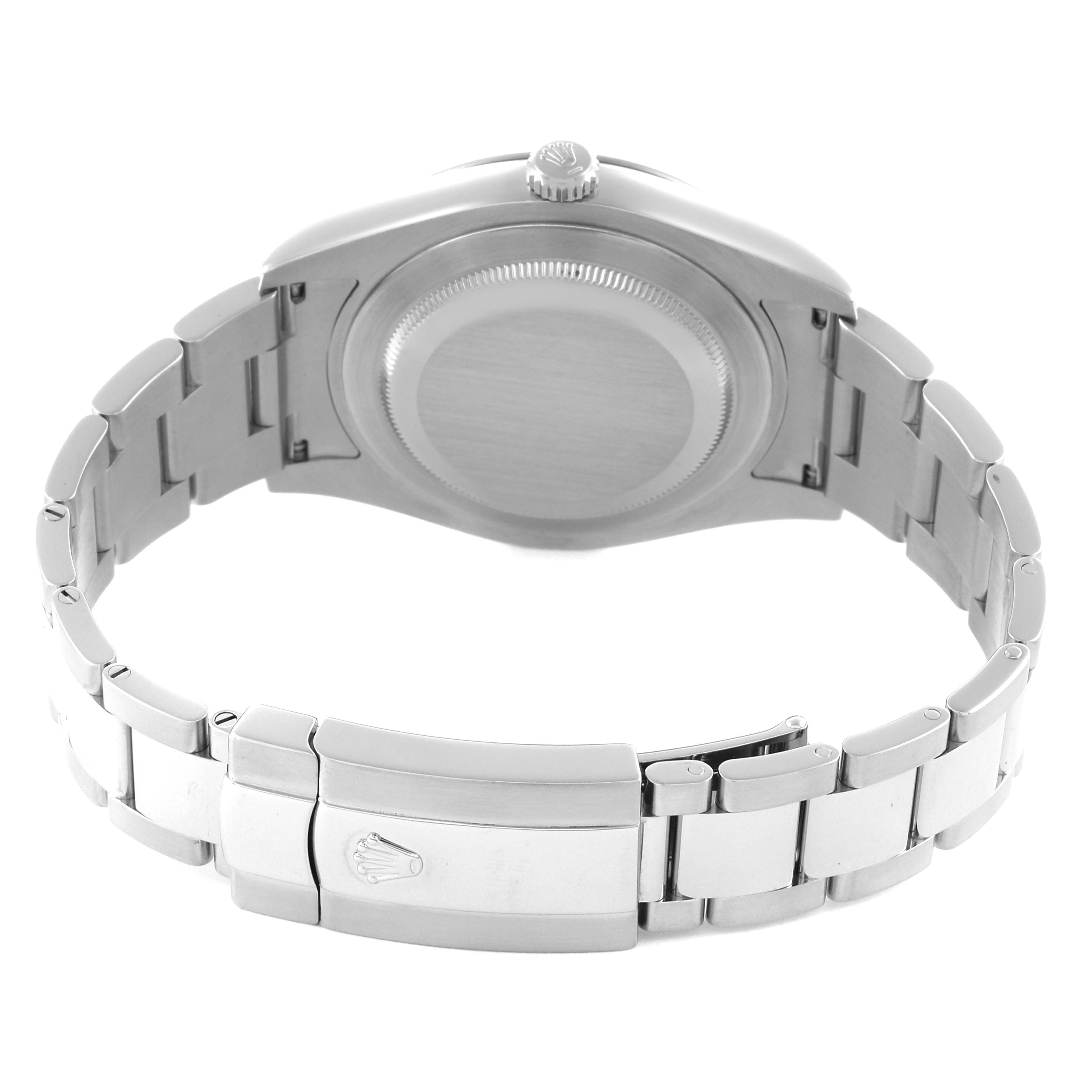 The image shows the back case and bracelet of the Rolex Datejust 41 116334 Men's Stainless Steel Blue Dial 116334 Men's Stainless Steel Blue Dial, focusing on the clasp and links.