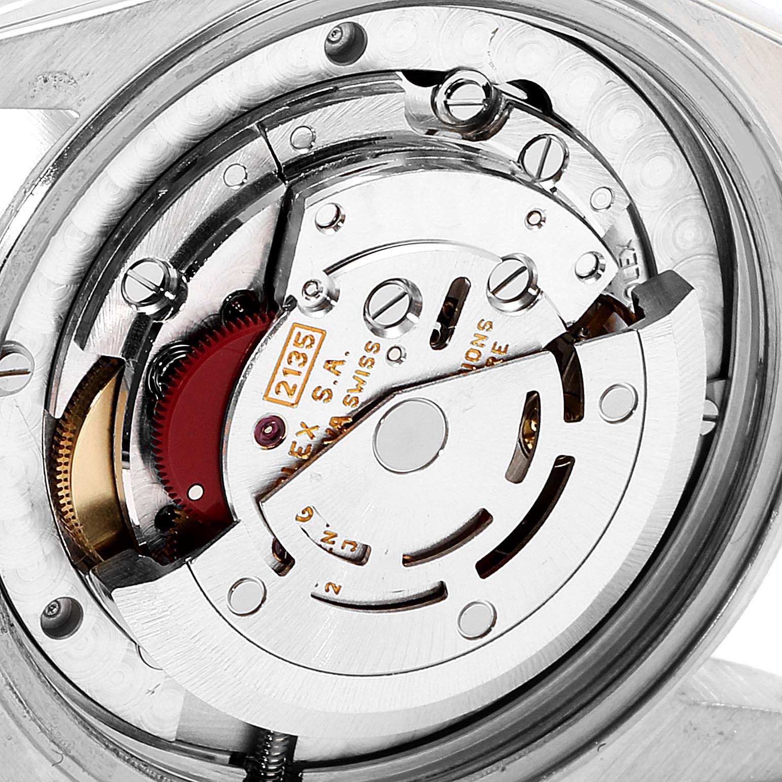 This image shows the internal mechanism and movement components of a Mid-Size Rolex watch, viewed from the back.