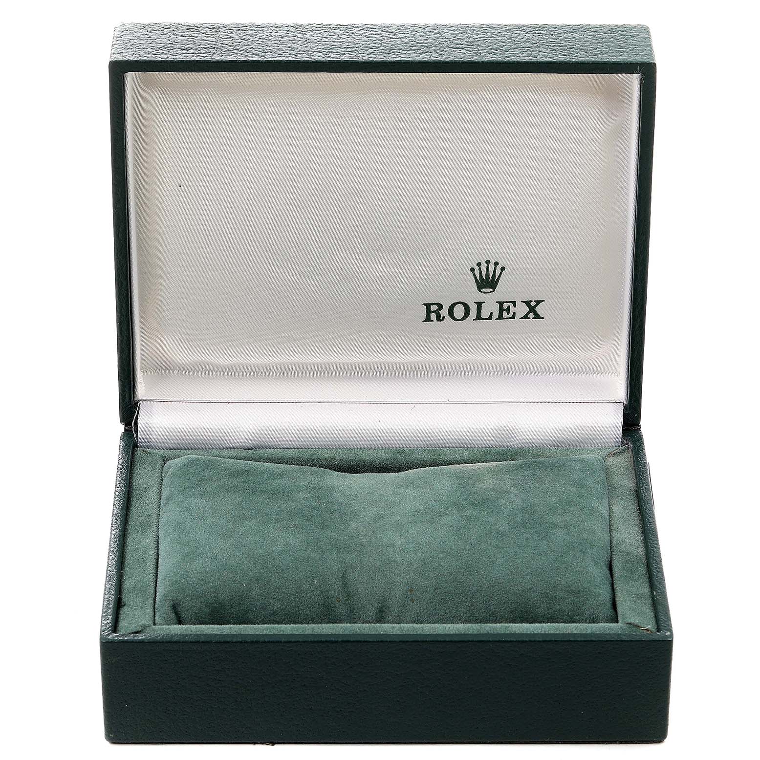 The image shows an open Rolex watch box displaying the brand logo, intended for a Mid-Size Rolex model.