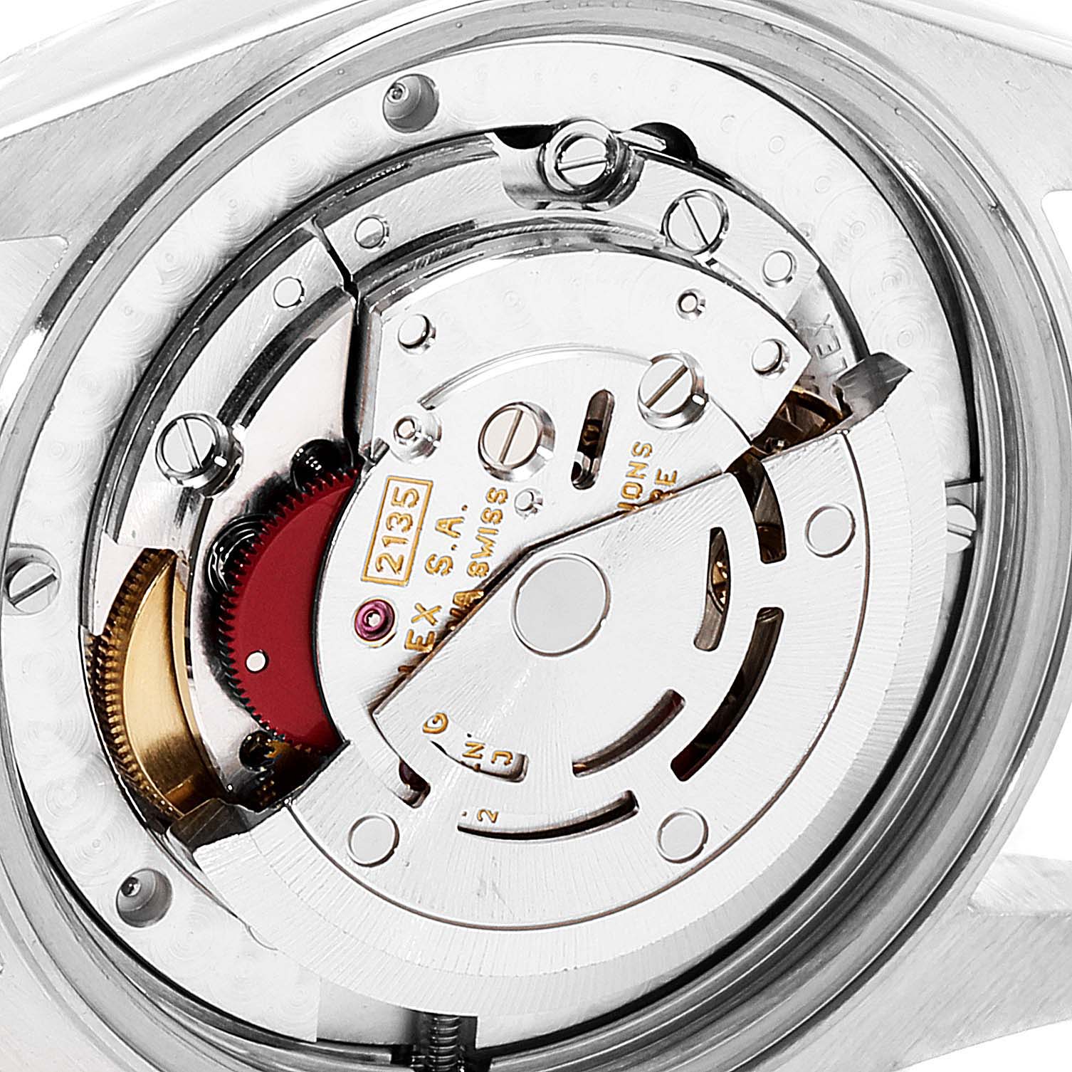 This image shows the internal movement of a Rolex Mid-Size 68274 Women
s Stainless Steel Black Dial 68274 Women
s Stainless Steel Black Dial model watch at a close-up angle.