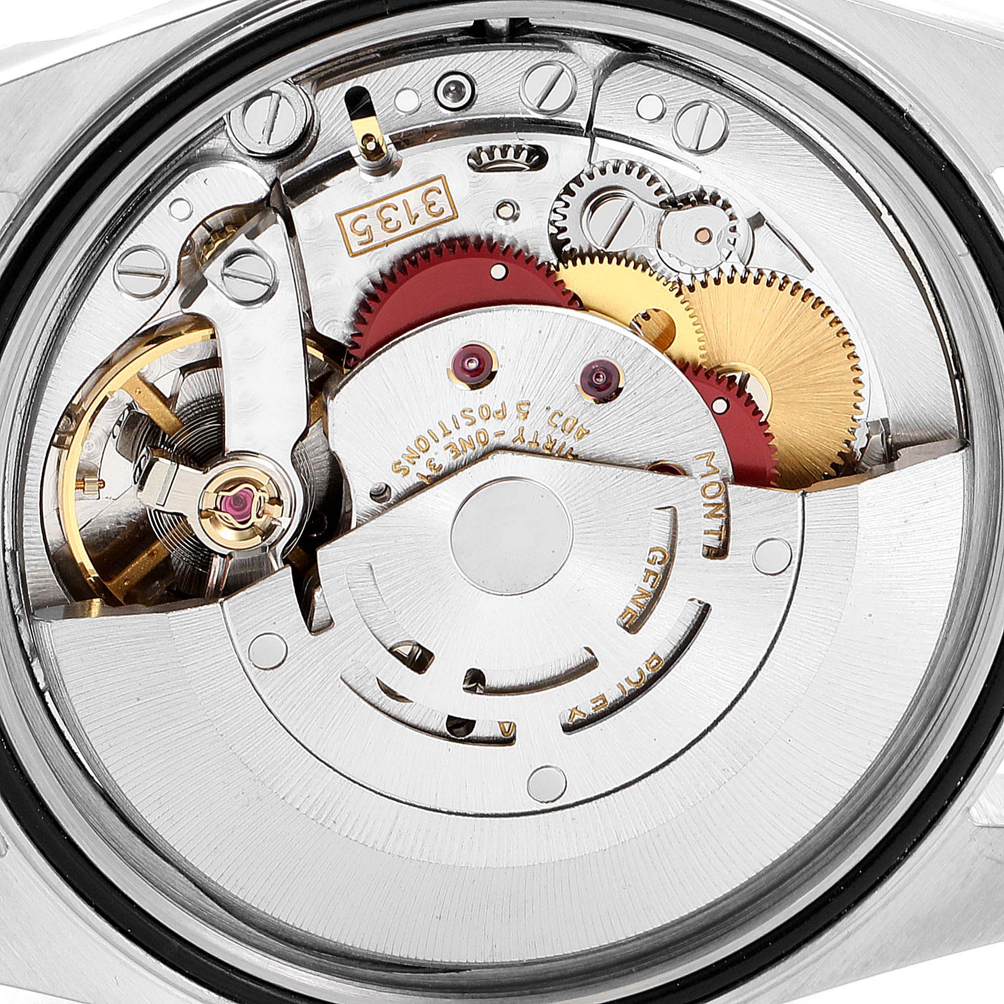 The image shows the internal movement mechanism of a Rolex Datejust 16234 Men's Stainless Steel Silver Dial 16234 Men's Stainless Steel Silver Dial watch viewed from the back.