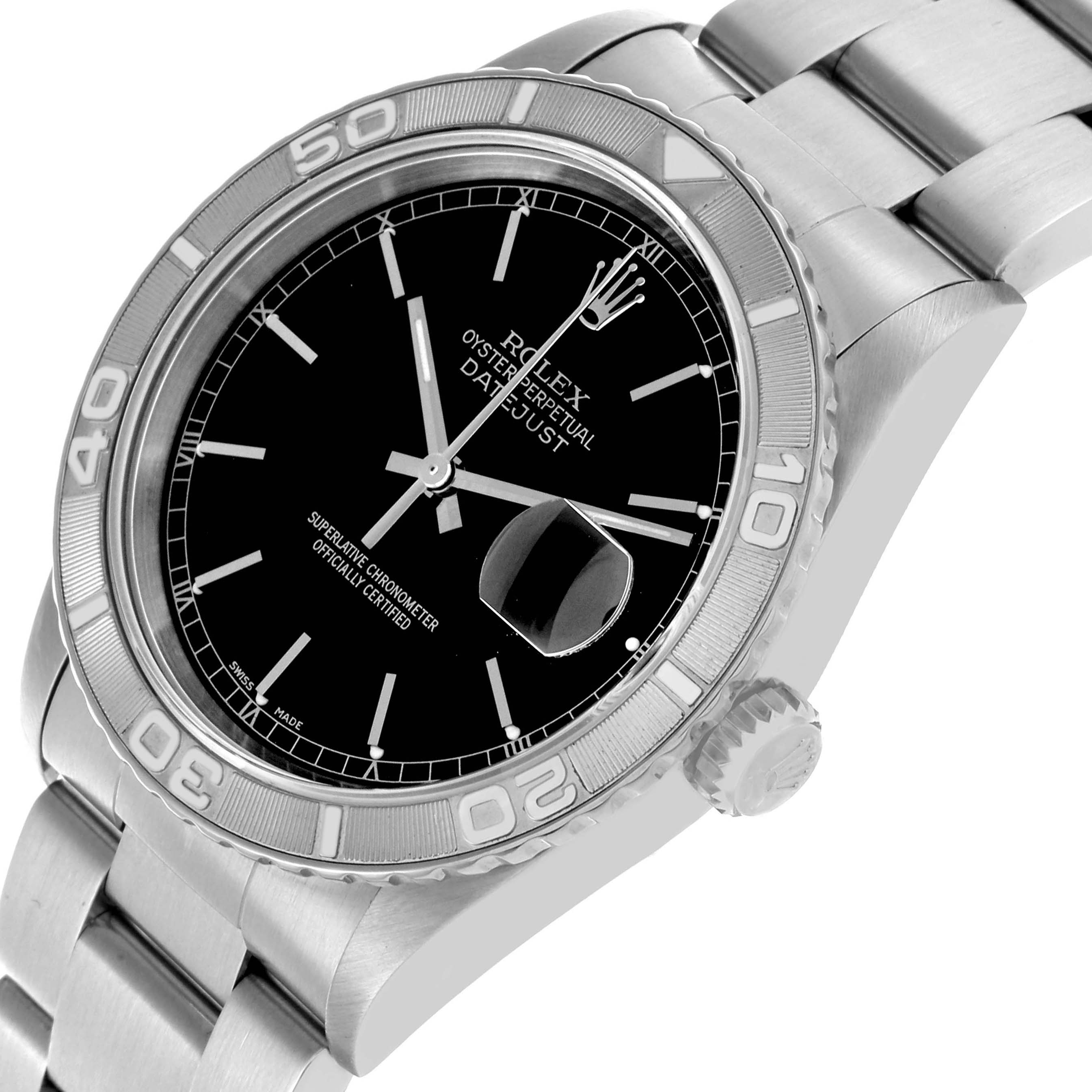 The Rolex Turn-o-Graph 16264 Men
s Stainless Steel Black Dial 16264 Men
s Stainless Steel Black Dial watch is shown at a slight angle displaying the dial, bezel, and bracelet.
