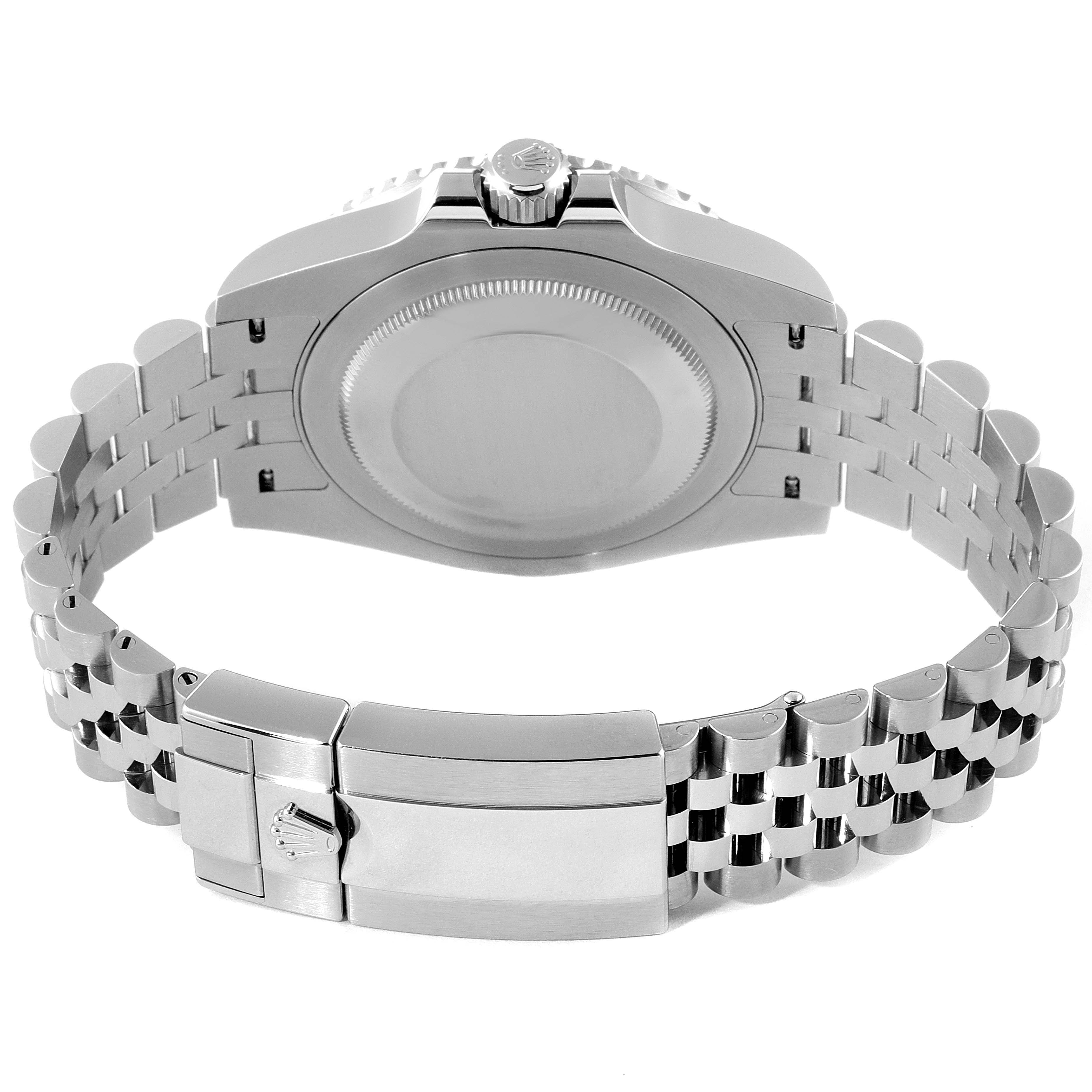 This image shows the back case and bracelet clasp of a Rolex GMT-Master 126710 Men
s Stainless Steel Black Dial 126710 Men
s Stainless Steel Black Dial watch from a rear angle.