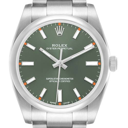 Photo of Rolex Oyster Perpetual Steel Olive Green Dial Mens Watch 114200