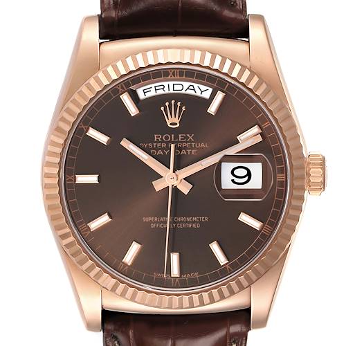 Photo of Rolex President Day-Date Rose Gold Chocolate Dial Mens Watch 118135