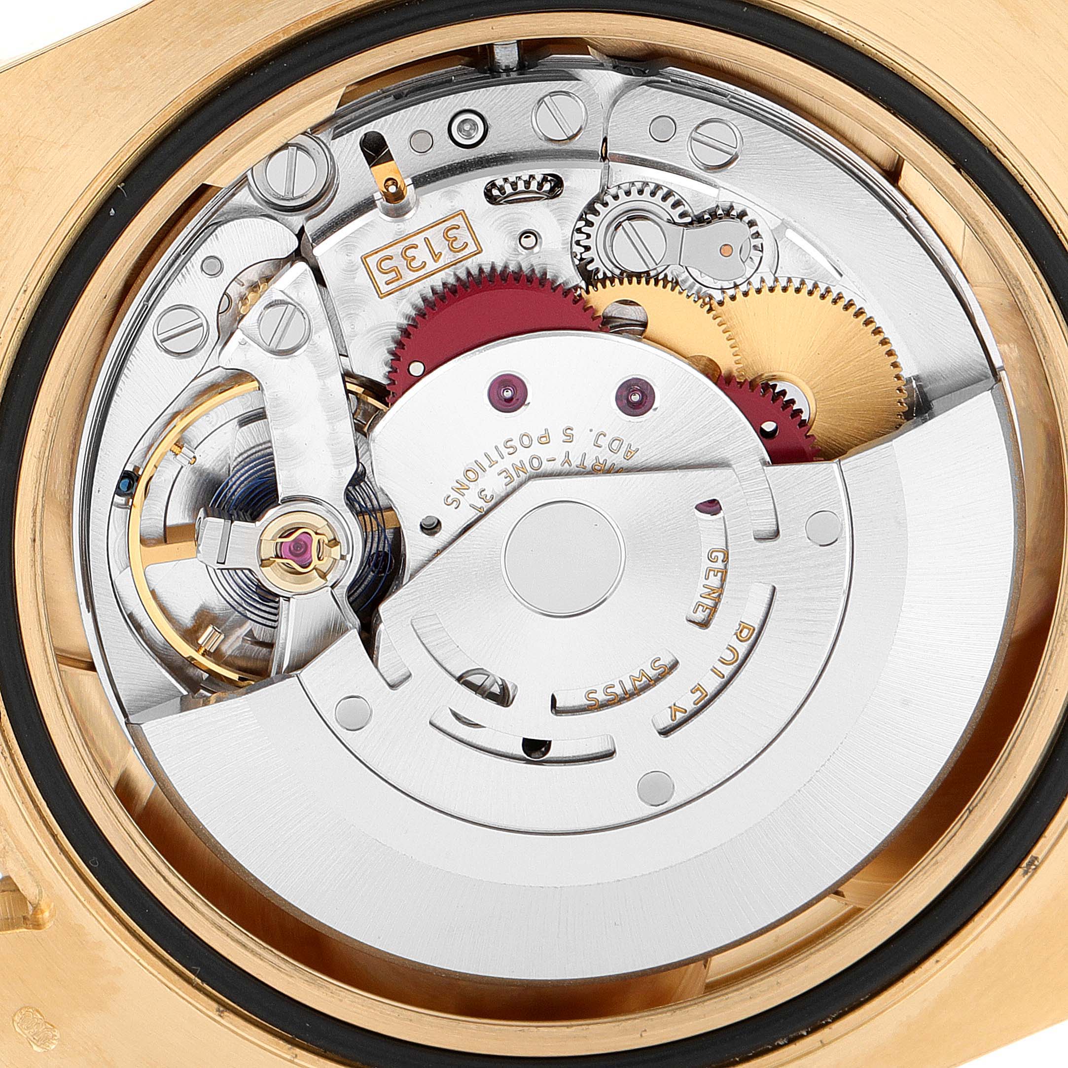 This image shows the internal mechanism and movement of a Rolex Submariner 116618 Men
s Yellow Gold Black Dial 116618 Men
s Yellow Gold Black Dial watch.
