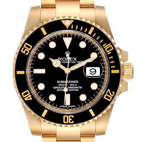 Photo of Rolex Submariner Black Dial 18k Yellow Gold Mens Watch 116618 Box Card