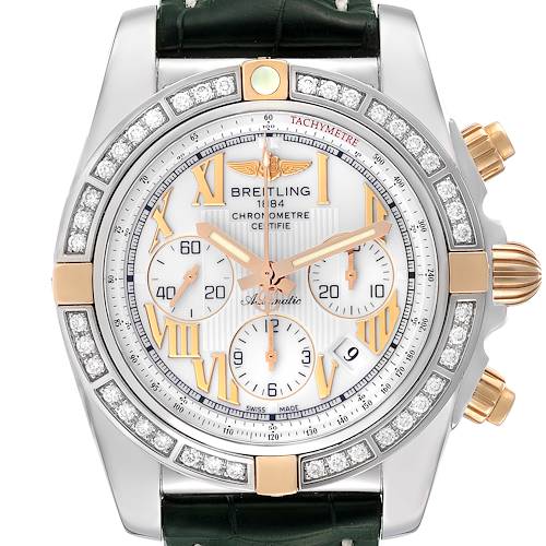 Photo of Breitling Chronomat White Dial Steel Rose Gold Diamond Mens Watch IB0110