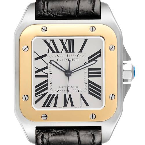 Photo of Cartier Santos 100 Steel Yellow Gold Silver Dial Mens Watch W20072X7