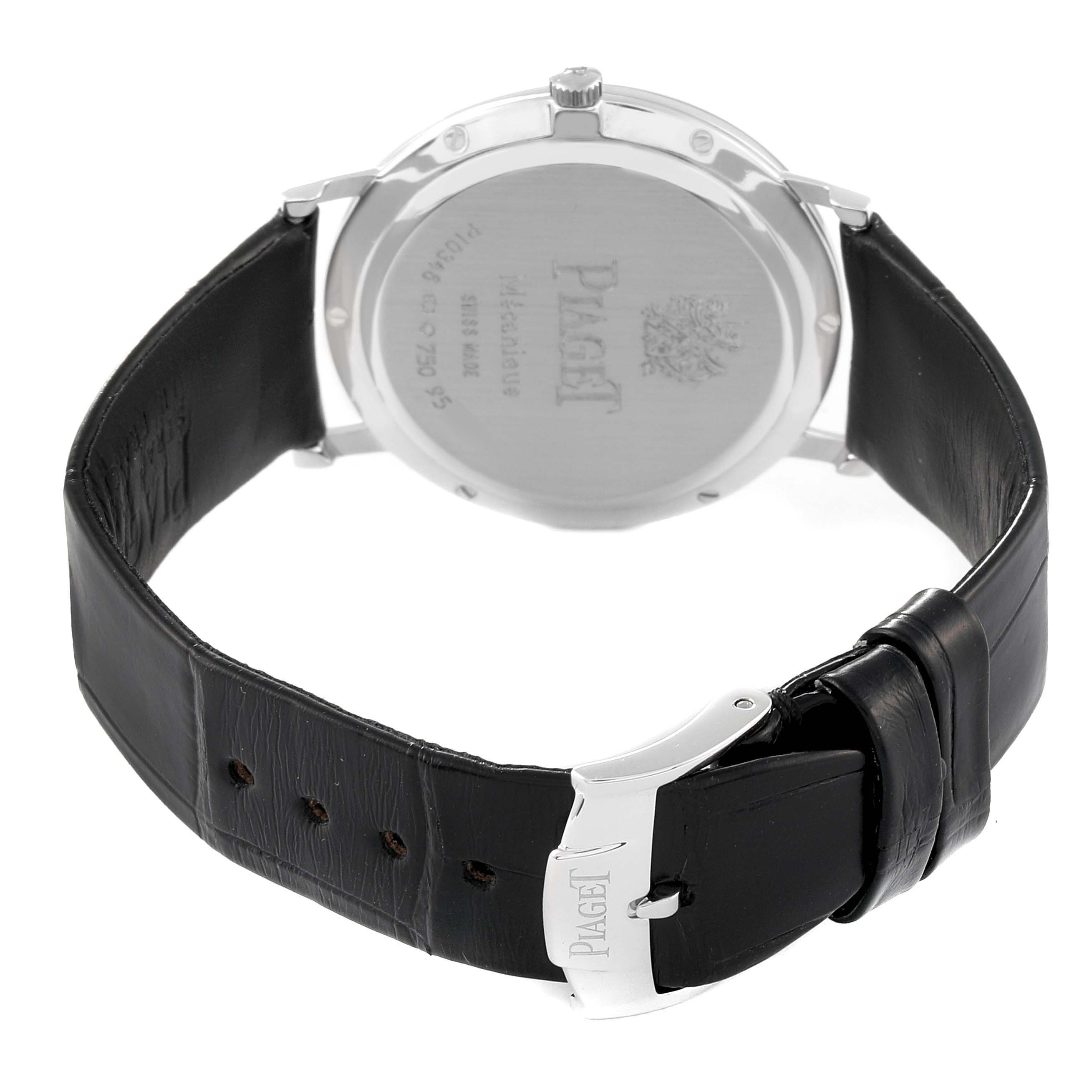 This image shows the back case and strap of the Piaget GOA31106 Men's White Gold Mother of Pearl Dial GOA31106 Men's White Gold Mother of Pearl Dial Altiplano Mother Of Pearl White Gold Diamond Men's Watch GOA31106.