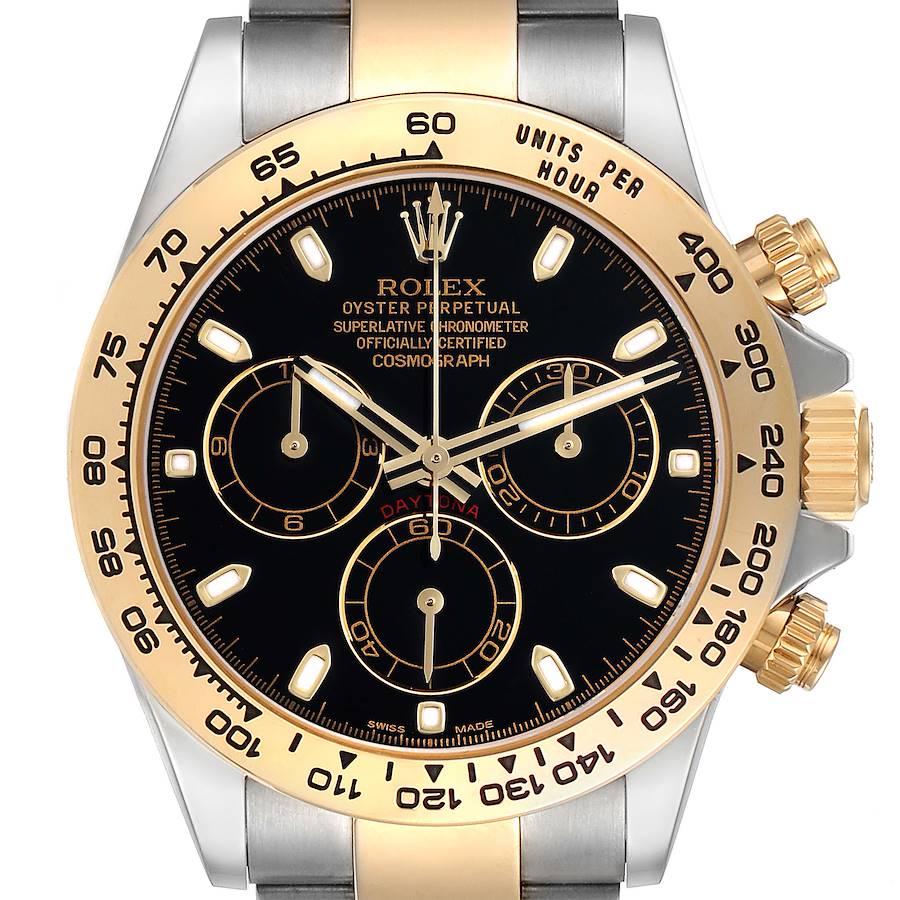 Rolex Cosmograph Daytona Steel Yellow Gold Black Dial Mens Watch 116503 Box Card SwissWatchExpo