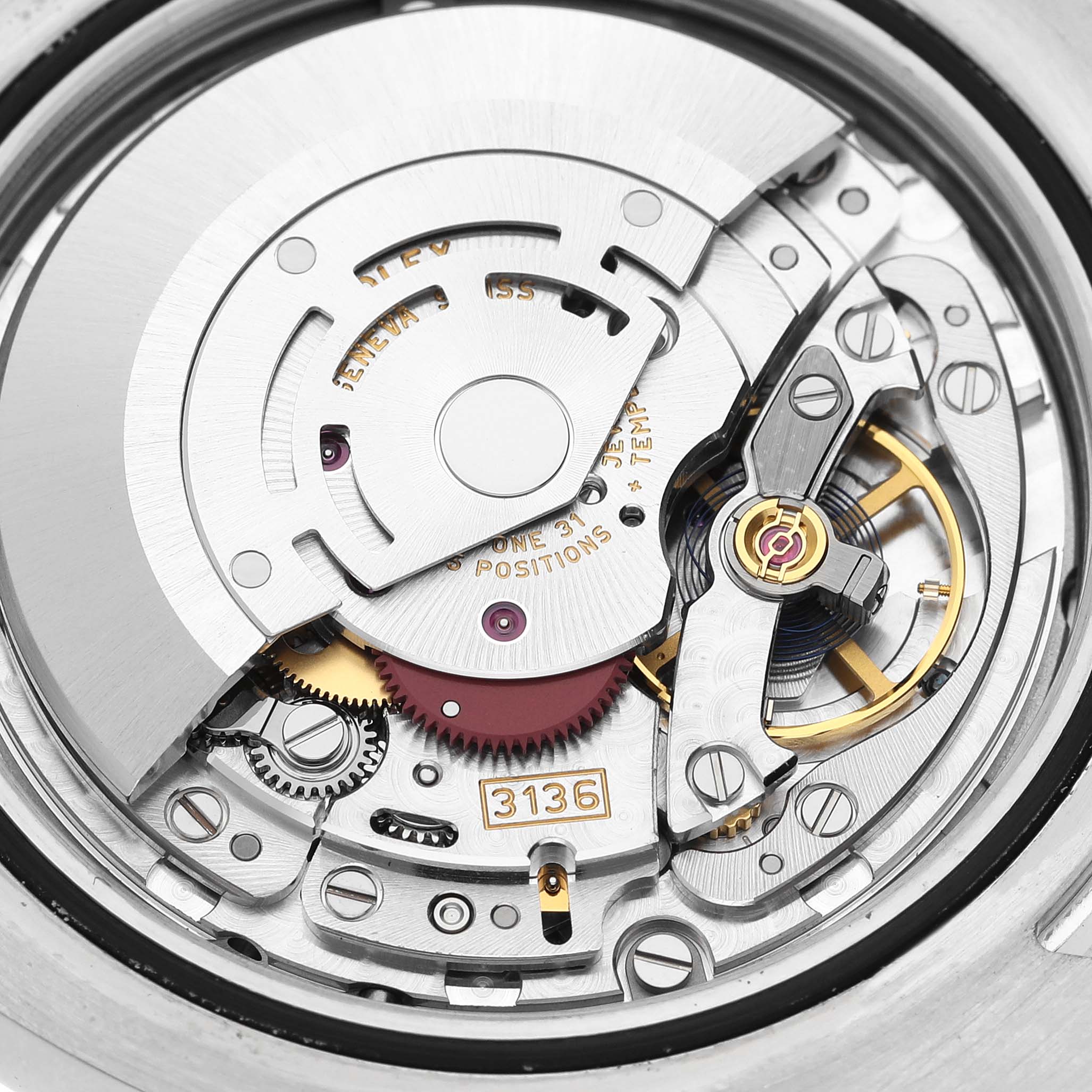 This image shows a close-up of the internal mechanical movement of a Rolex Datejust 41 116334 Men
s Stainless Steel Blue Dial 116334 Men
s Stainless Steel Blue Dial model.