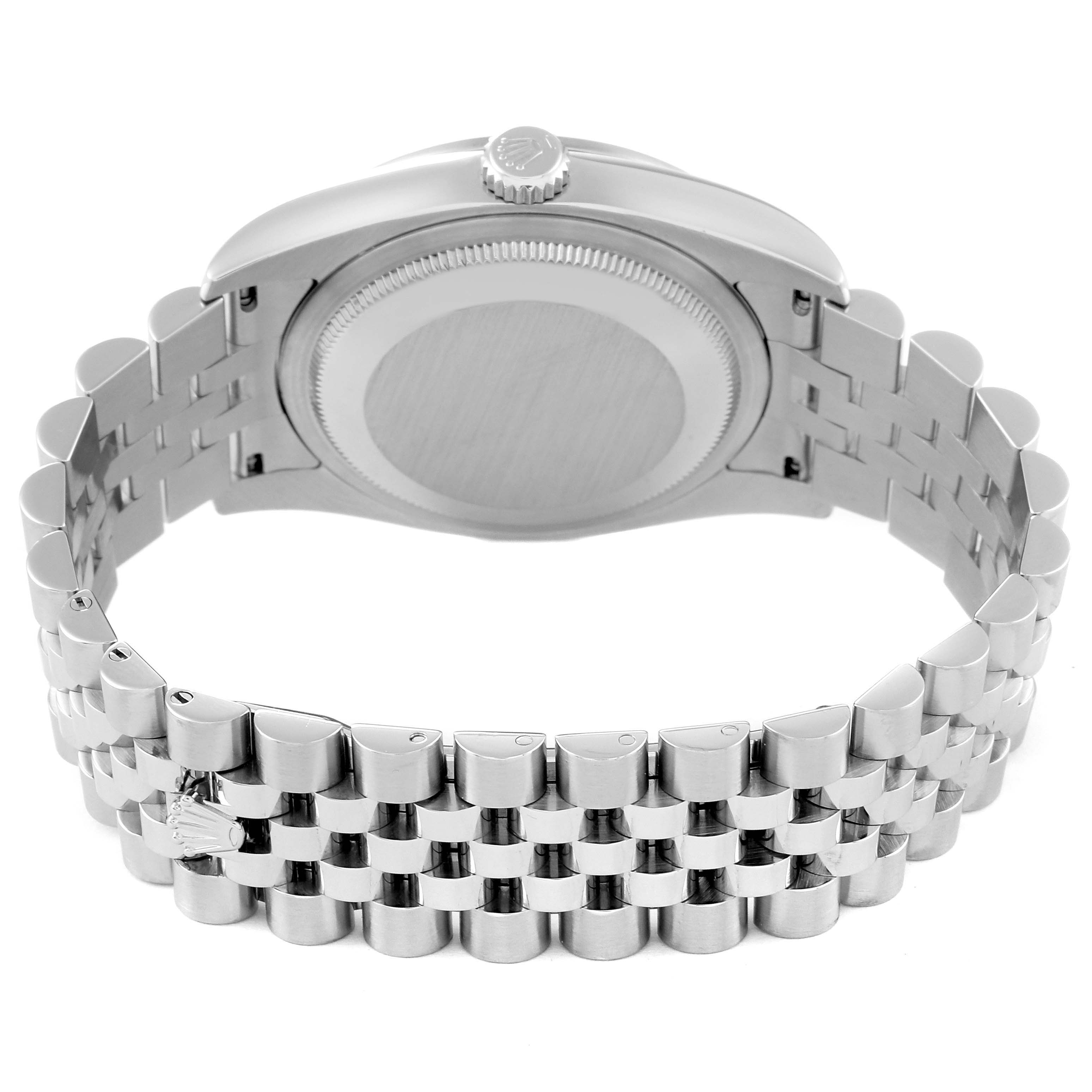 The image shows the backside and bracelet of a Rolex Datejust 116244 Men's Stainless Steel Silver Dial 116244 Men's Stainless Steel Silver Dial model watch.