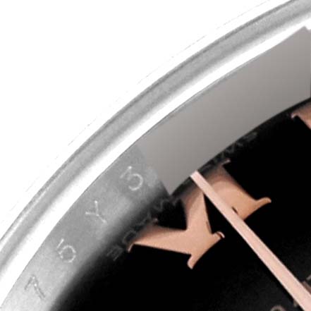 The image shows a close-up of the Rolex Datejust 179171 Women's Steel and Gold (two tone) Black Dial 179171 Women's Steel and Gold (two tone) Black Dial watch, focusing on the edge of the dial and part of the bezel.