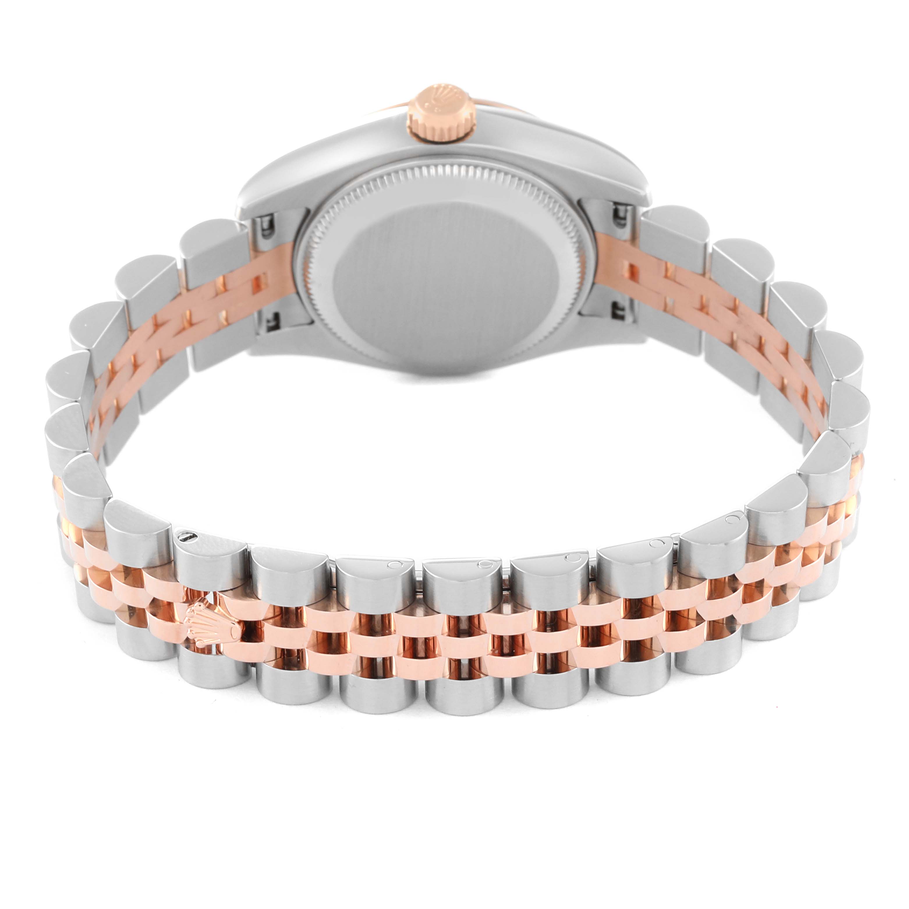 This image shows the back view of a Rolex Datejust 179171 Women's Steel and Gold (two tone) Black Dial 179171 Women's Steel and Gold (two tone) Black Dial watch, highlighting the two-tone band and the case back.