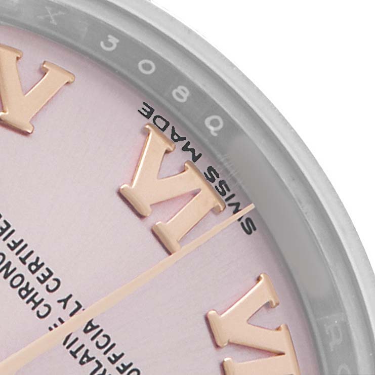 The image shows a close-up of the Rolex Datejust 279161 Women's Steel and Gold (two tone) Silver Dial dial, focusing on the Roman numeral hour markers and partial date indicator at an angle.