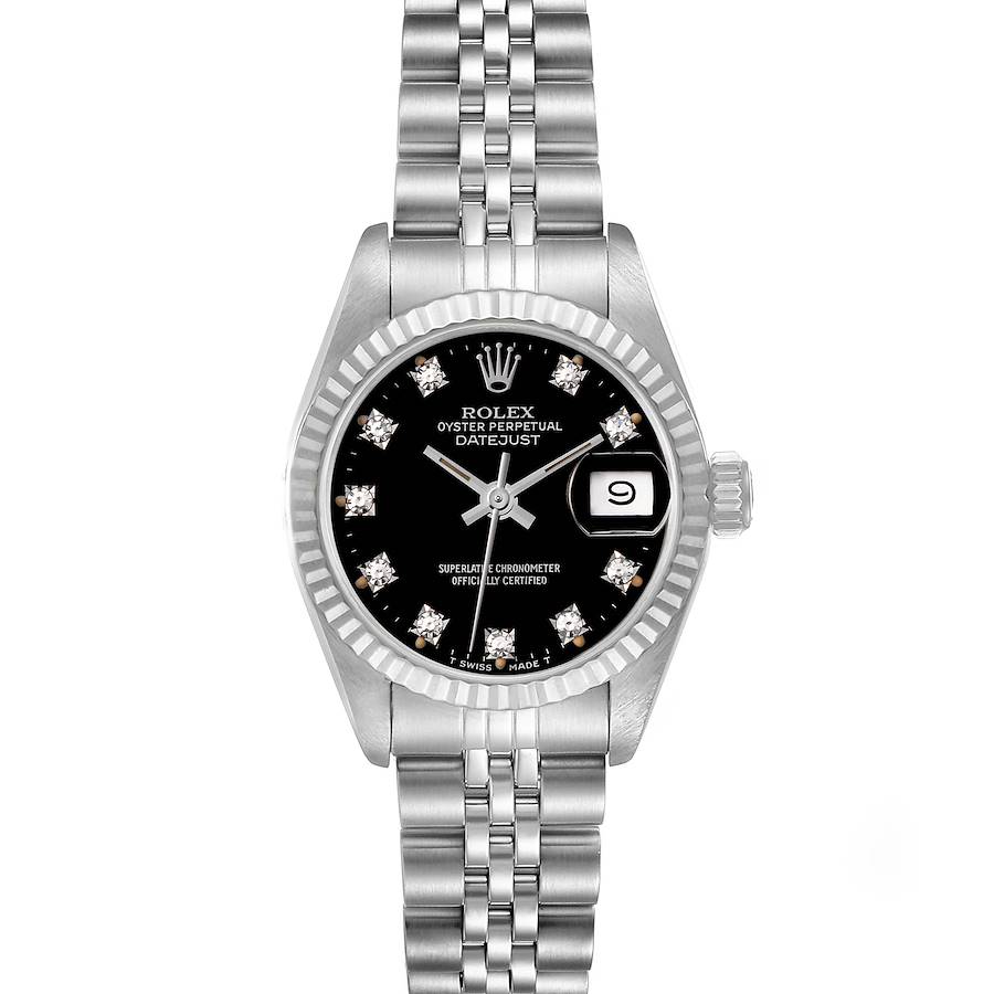 Rolex Datejust Steel White Gold Black Diamond Dial Ladies Watch 69174 Box Papers SwissWatchExpo