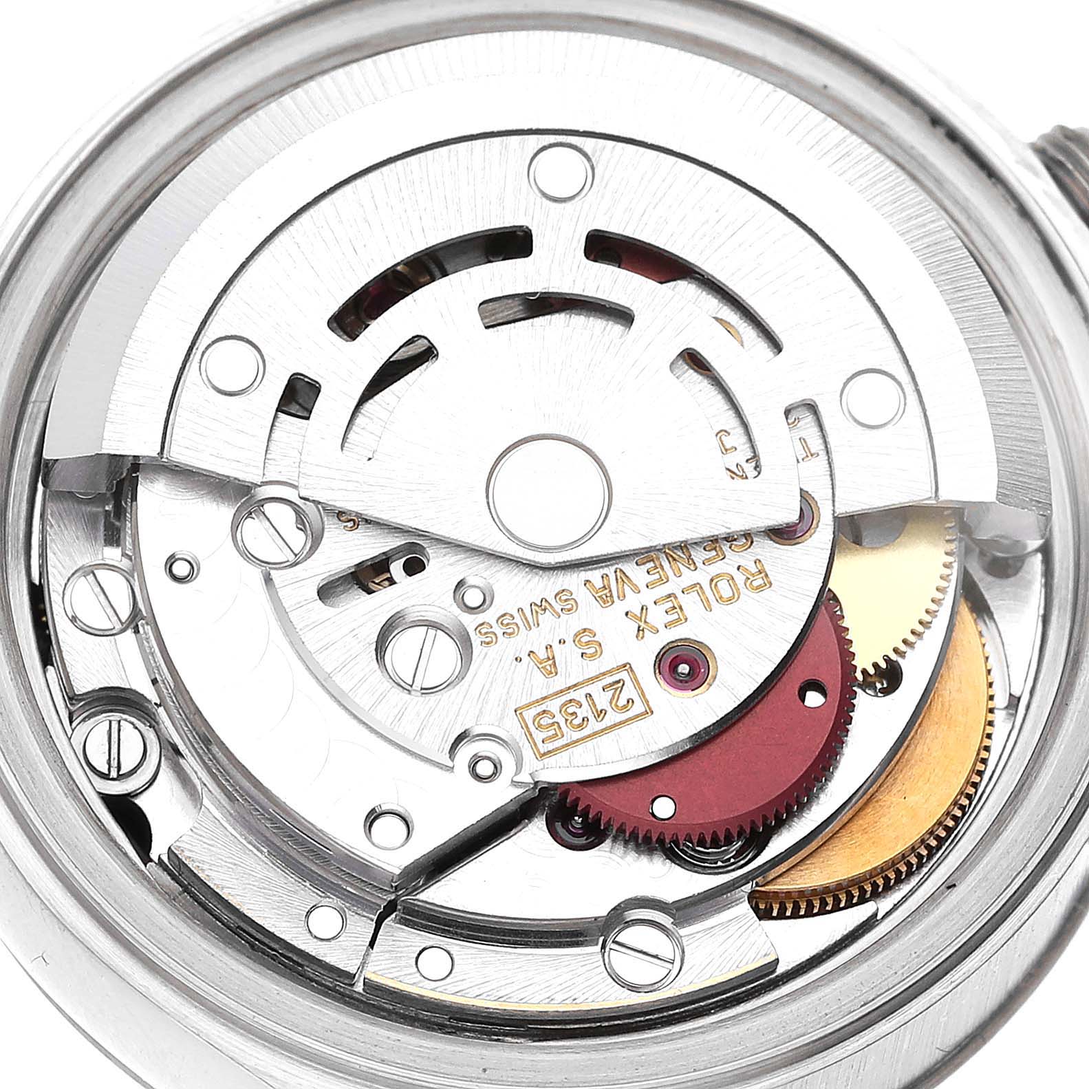 This image shows an inside view of the movement and mechanism of a Rolex Datejust 69174 Women's Stainless Steel Black Dial 69174 Women's Stainless Steel Black Dial watch.