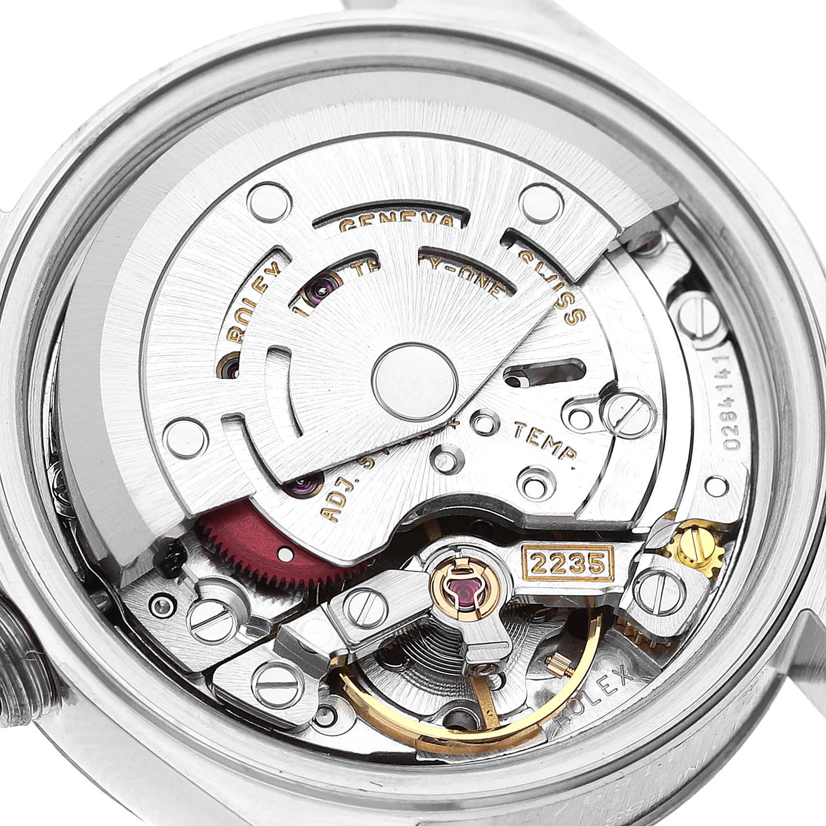 This image shows the internal mechanism of a Rolex Datejust 79174 Women's Stainless Steel Silver Dial 79174 Women's Stainless Steel Silver Dial watch from a back view angle.