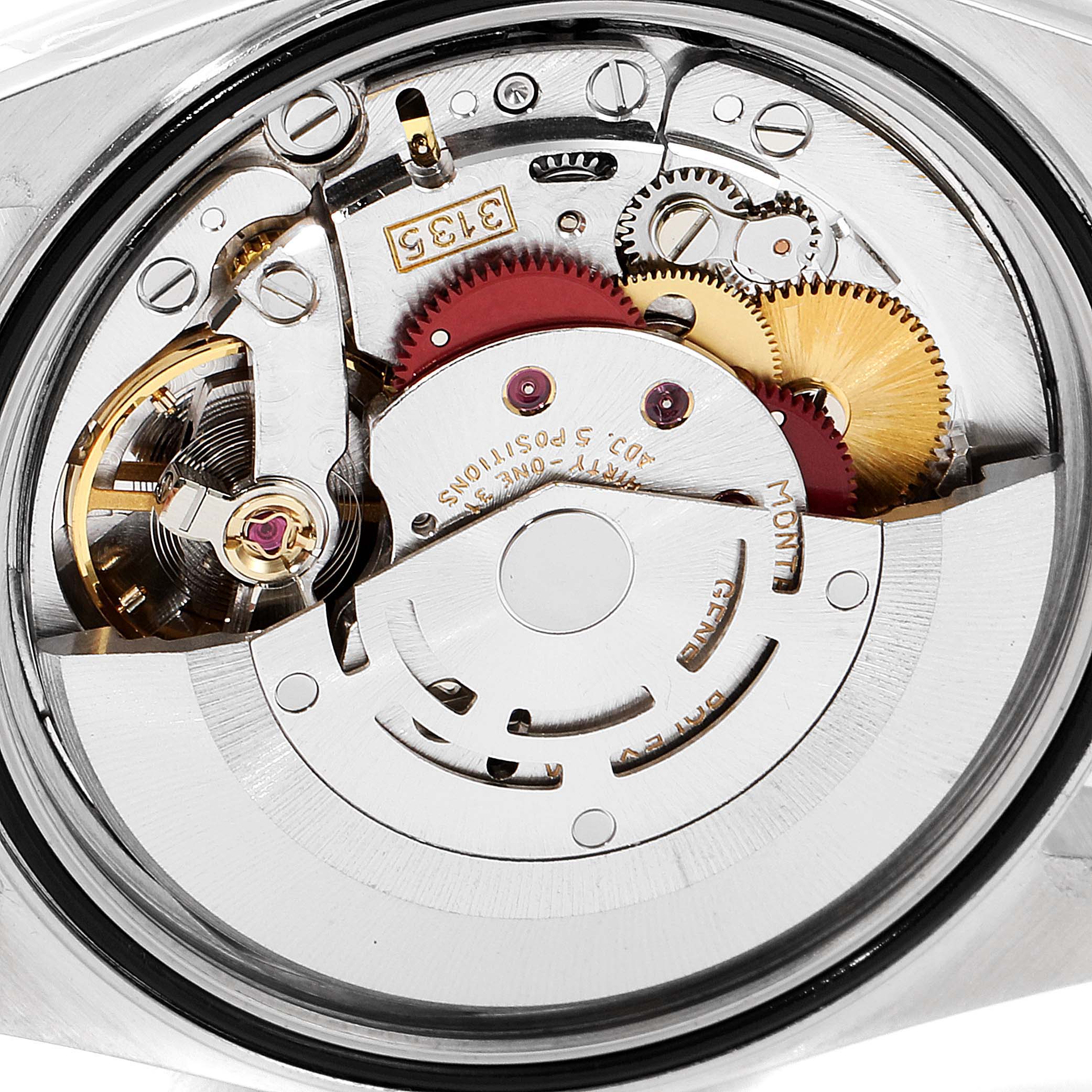 The image shows the inner mechanical movement of a Rolex Datejust 16233 Men's Steel and Gold (two tone) Silver Dial 16233 Men's Steel and Gold (two tone) Silver Dial watch, viewed from the back.