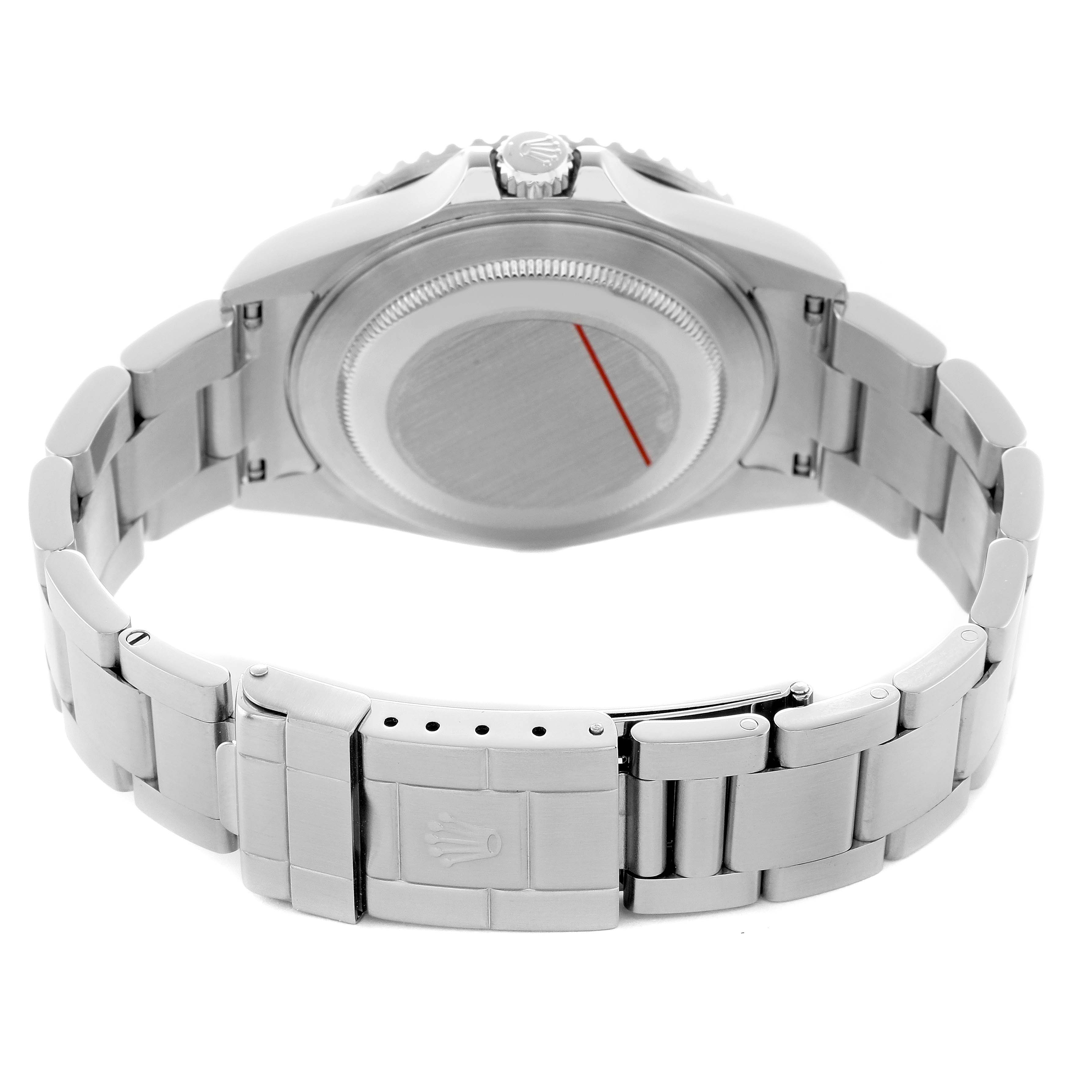 The image shows the Rolex GMT-Master 16710 Men's Stainless Steel Black Dial's back case and bracelet, viewed from the rear angle.