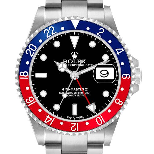 Photo of Rolex GMT Master II Steel Blue Red Pepsi Bezel Mens Watch 16710