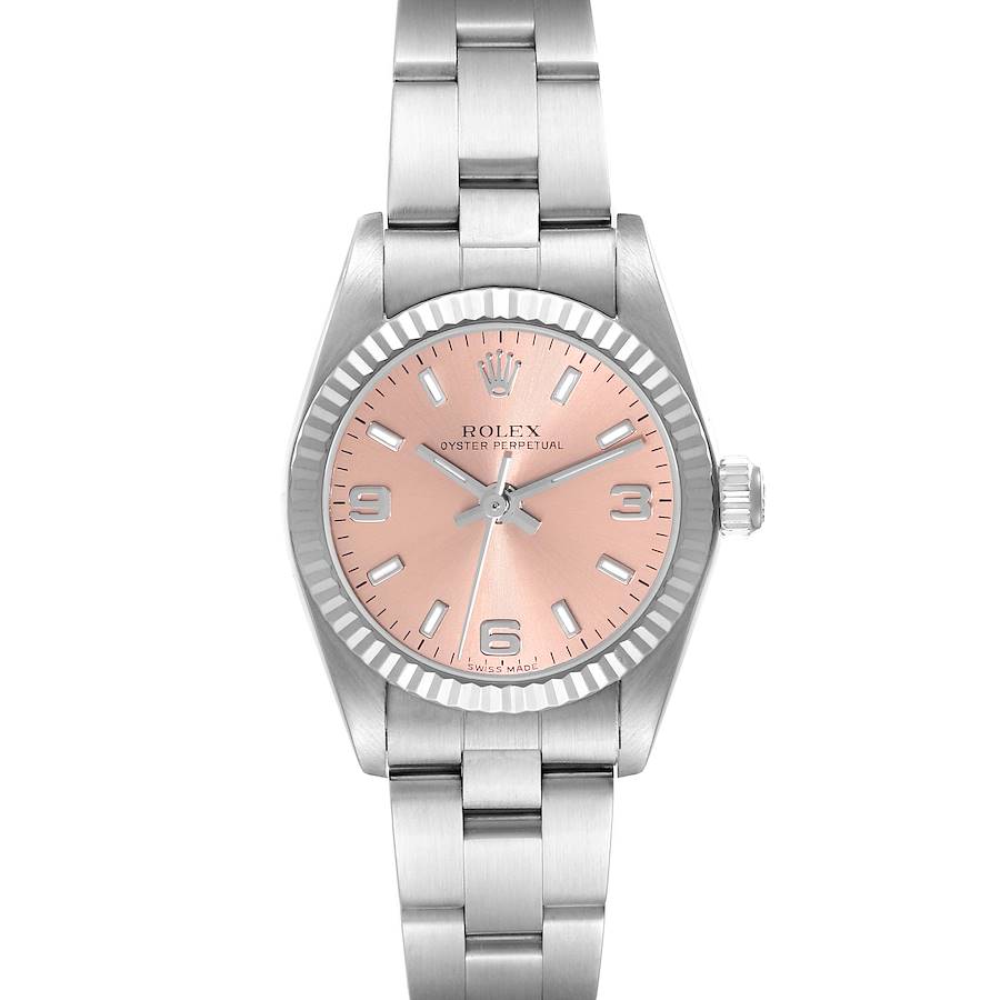 Rolex Oyster Perpetual Salmon Dial Steel White Gold Ladies Watch 76094 Box Paper SwissWatchExpo