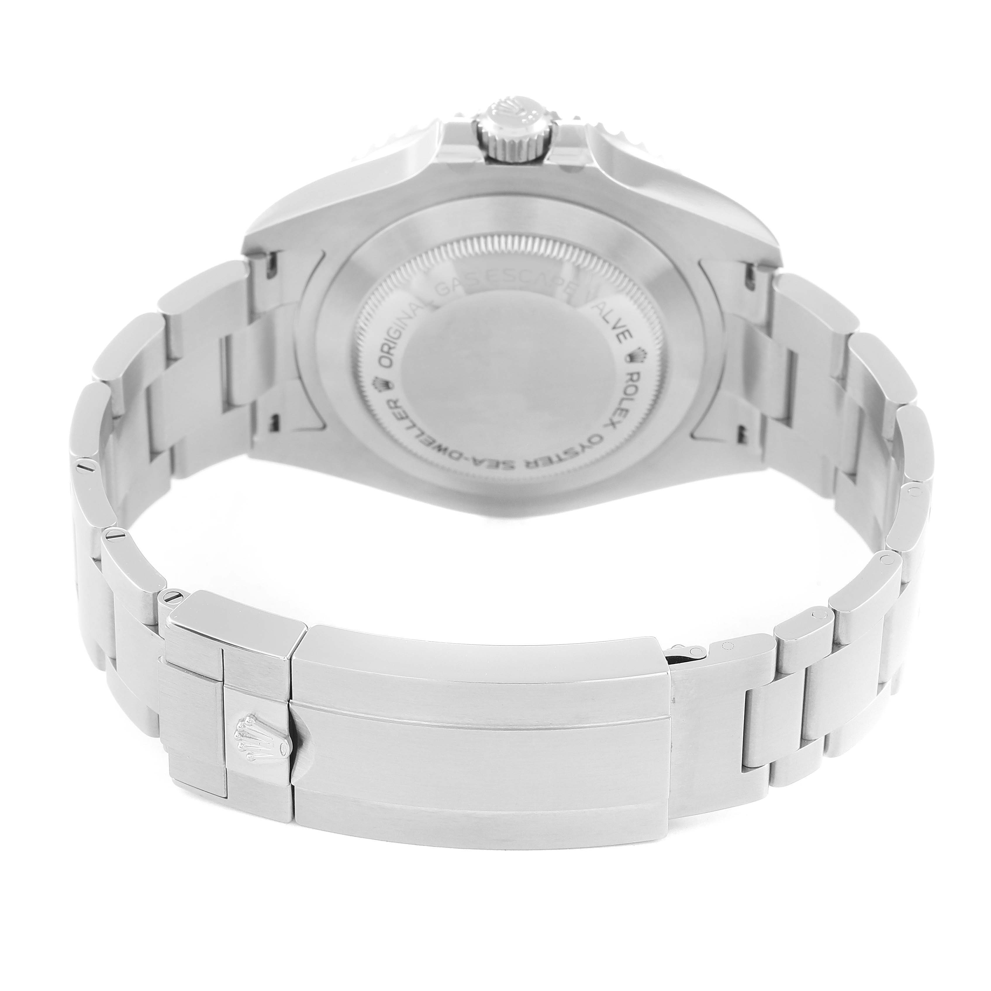 The image shows the back and bracelet of the Rolex Sea-Dweller 126600 Men
s Stainless Steel Black Dial 126600 Men
s Stainless Steel Black Dial watch, highlighting the case back and clasp.