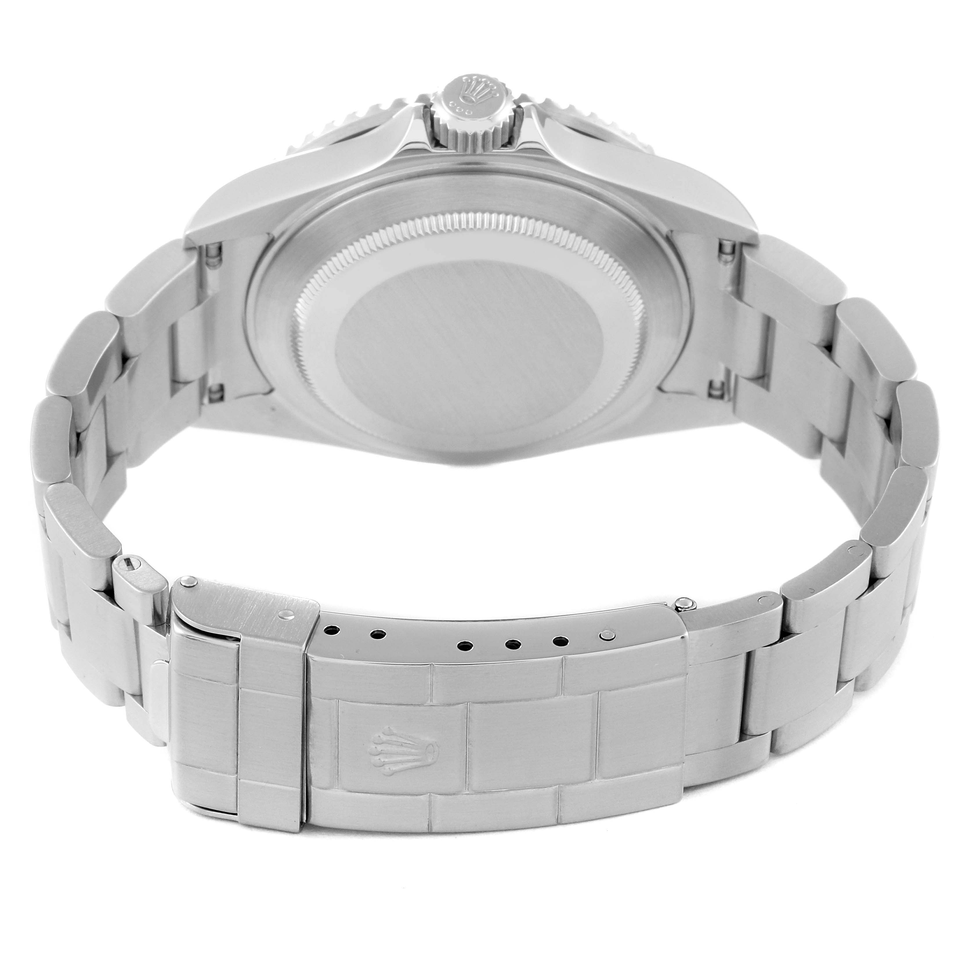 This image shows the back and clasp of the Rolex Submariner 16610 Men
s Stainless Steel Black Dial 16610 Men
s Stainless Steel Black Dial watch, highlighting the bracelet and case back.